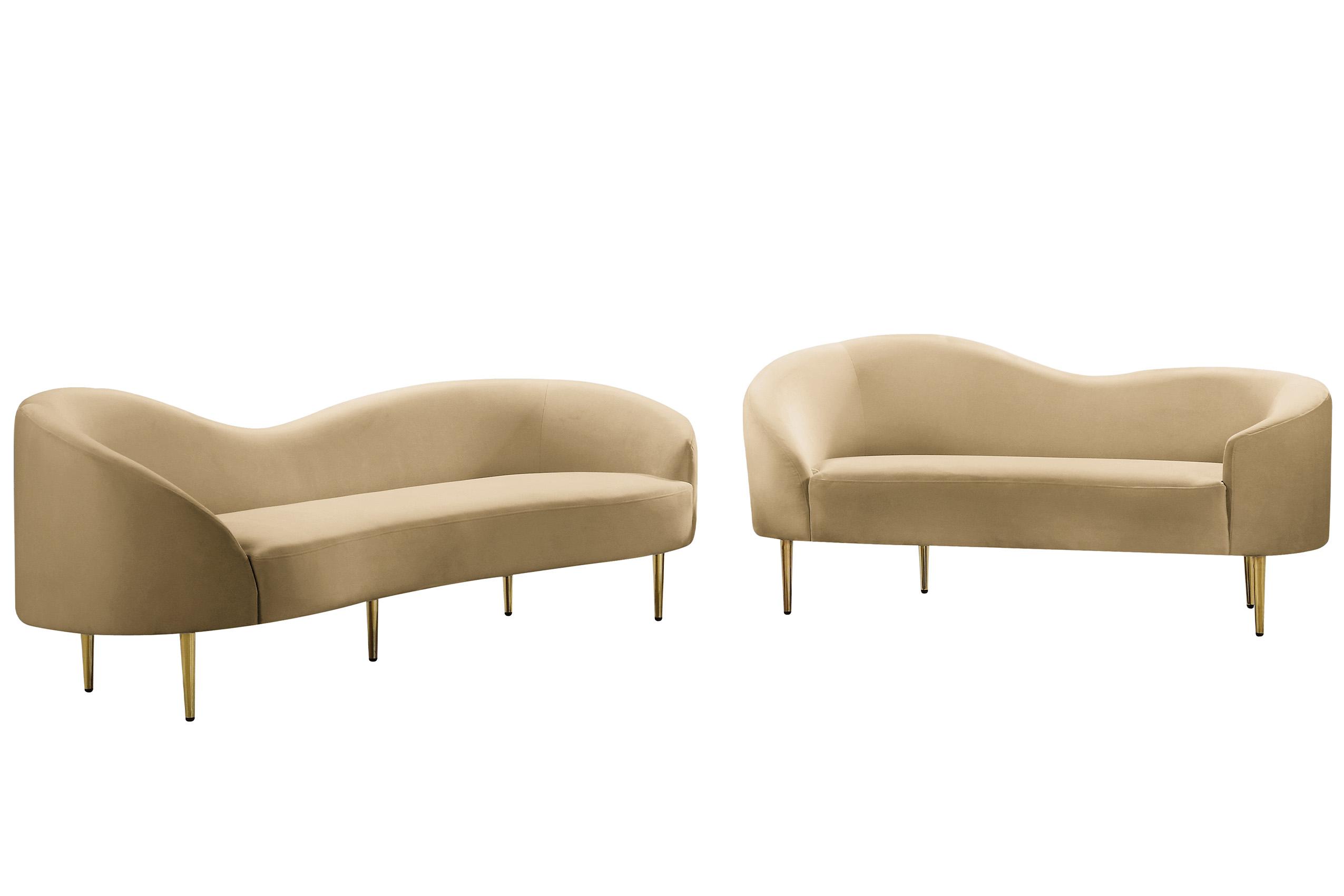 

    
Glam Camel Velvet Sofa Set 2Pcs RITZ 659Camel-S Meridian Contemporary Modern
