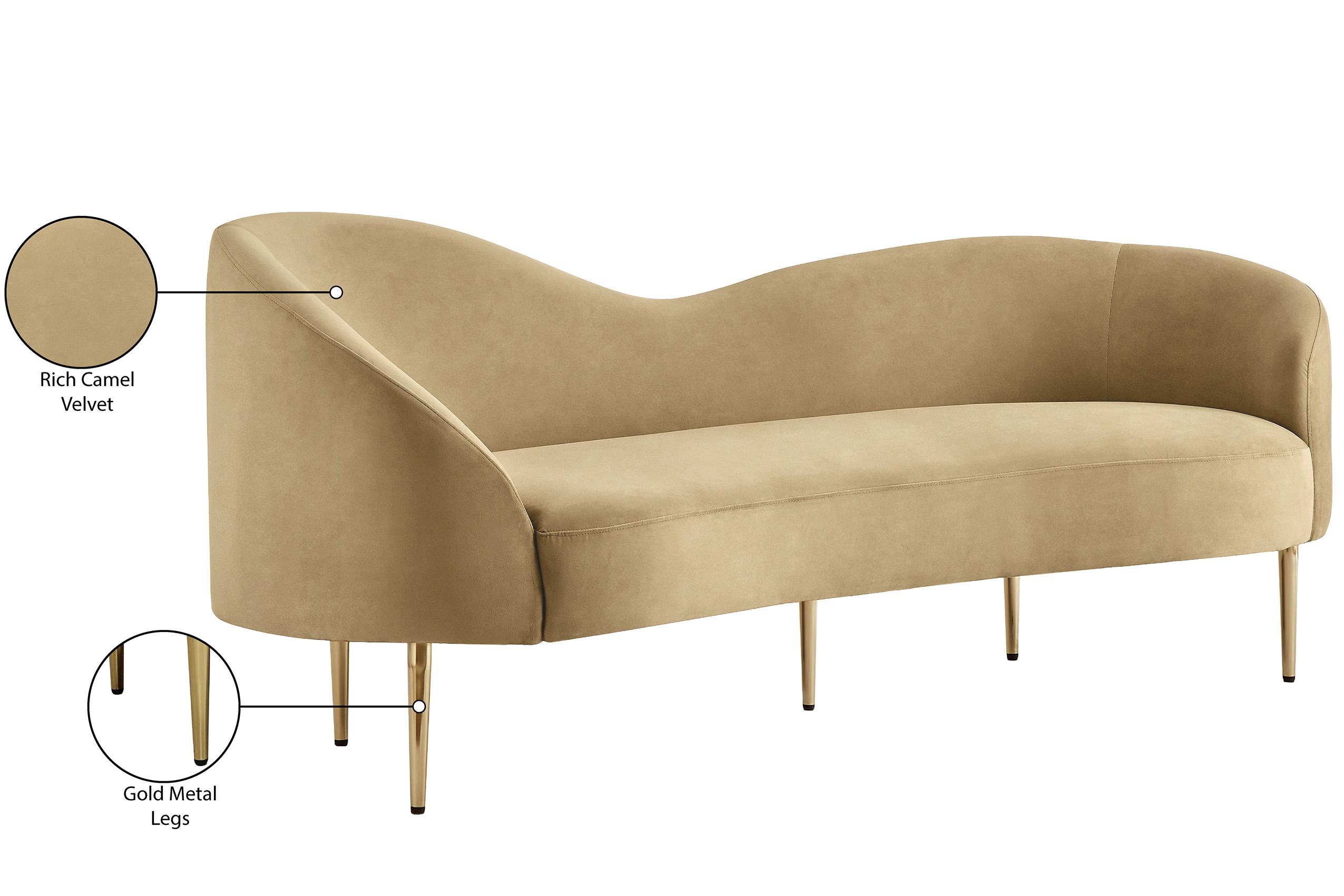 

    
Glam Camel Velvet Sofa Set 3Pcs RITZ 659Camel-S Meridian Contemporary Modern
