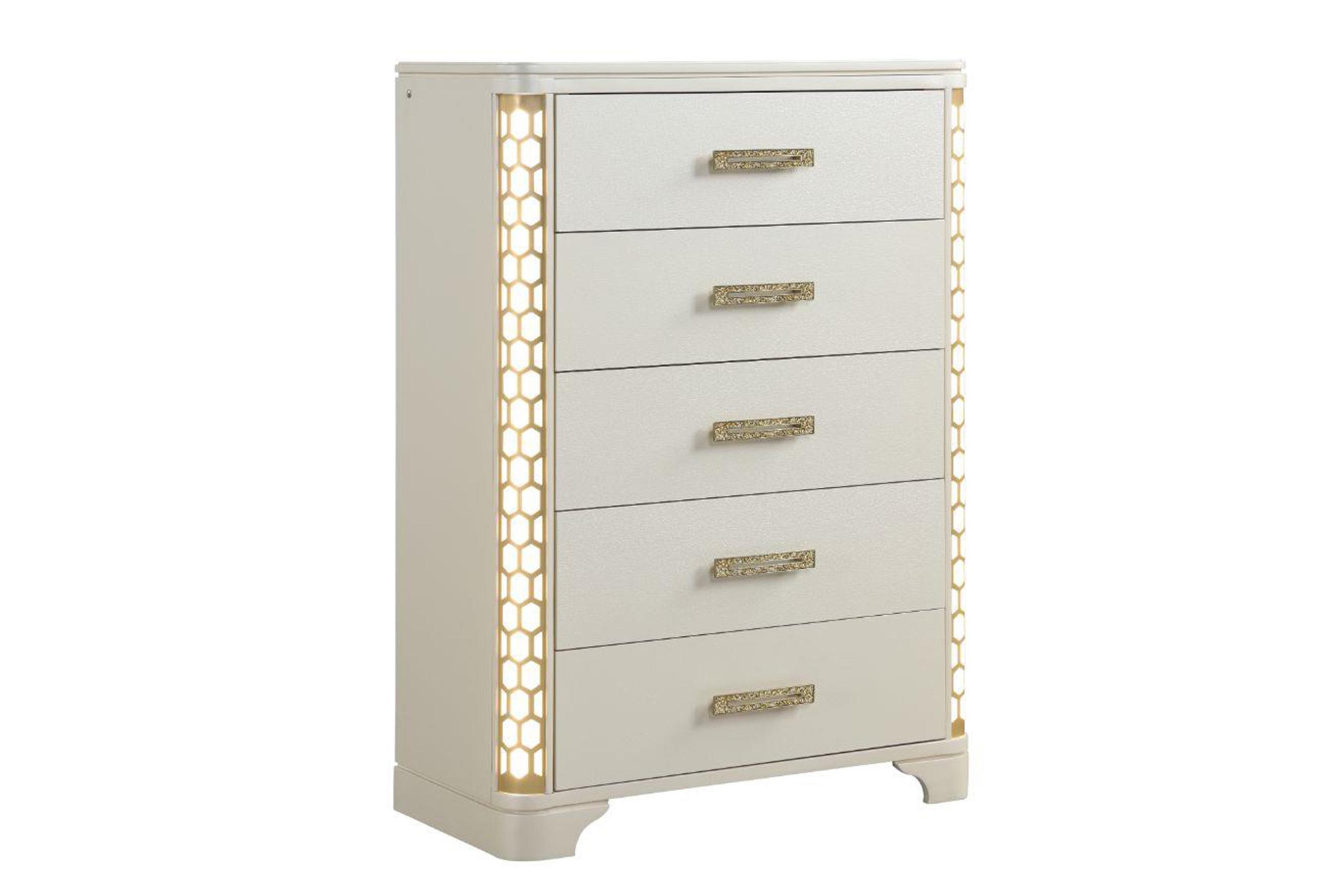

    
Glam Champagne Five Drawers Chest JASMINE Galaxy Home Old-World European
