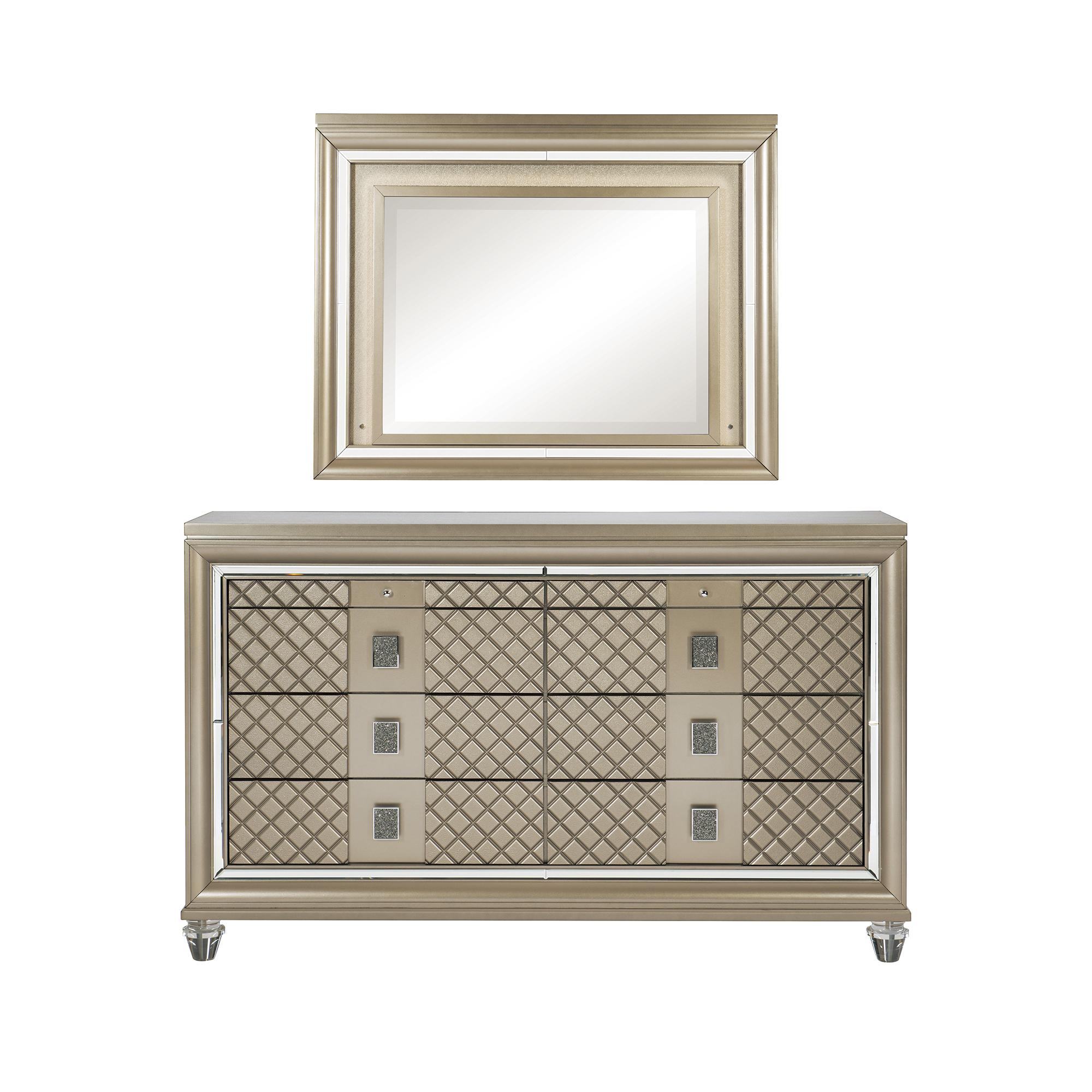 

    
Glam Champagne Metallic Wood Dresser w/Mirror Homelegance 1515-5*6 Loudon
