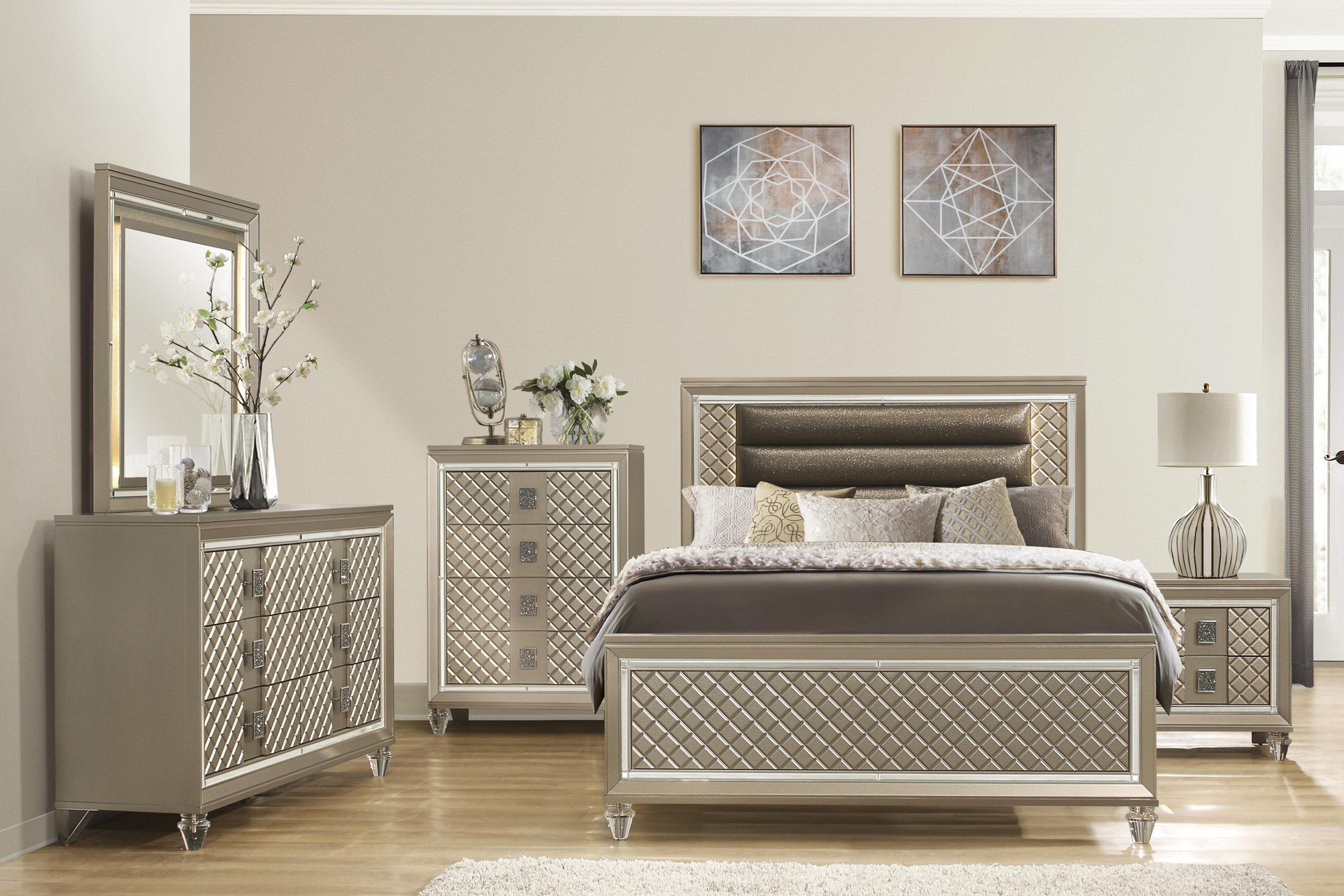 Modern Bedroom Set B1515F-1-3PC Loudon B1515F-1-3PC in Champagne Faux Leather
