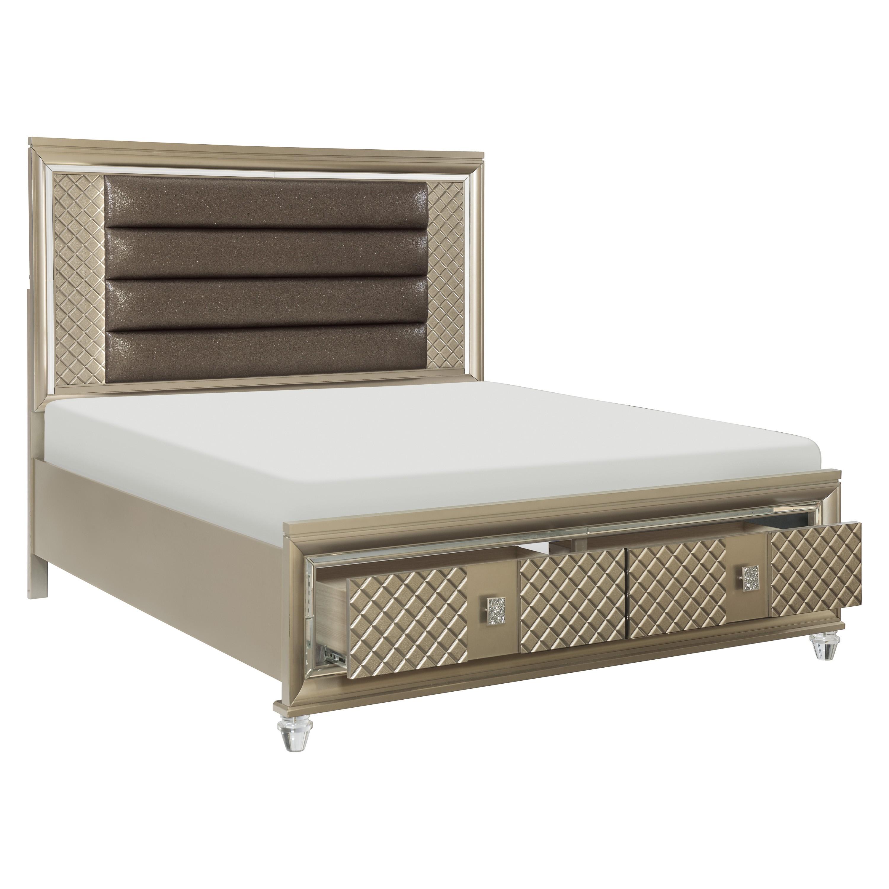 

    
Glam Champagne Metallic Wood Queen Bed Homelegance 1515-1* Loudon
