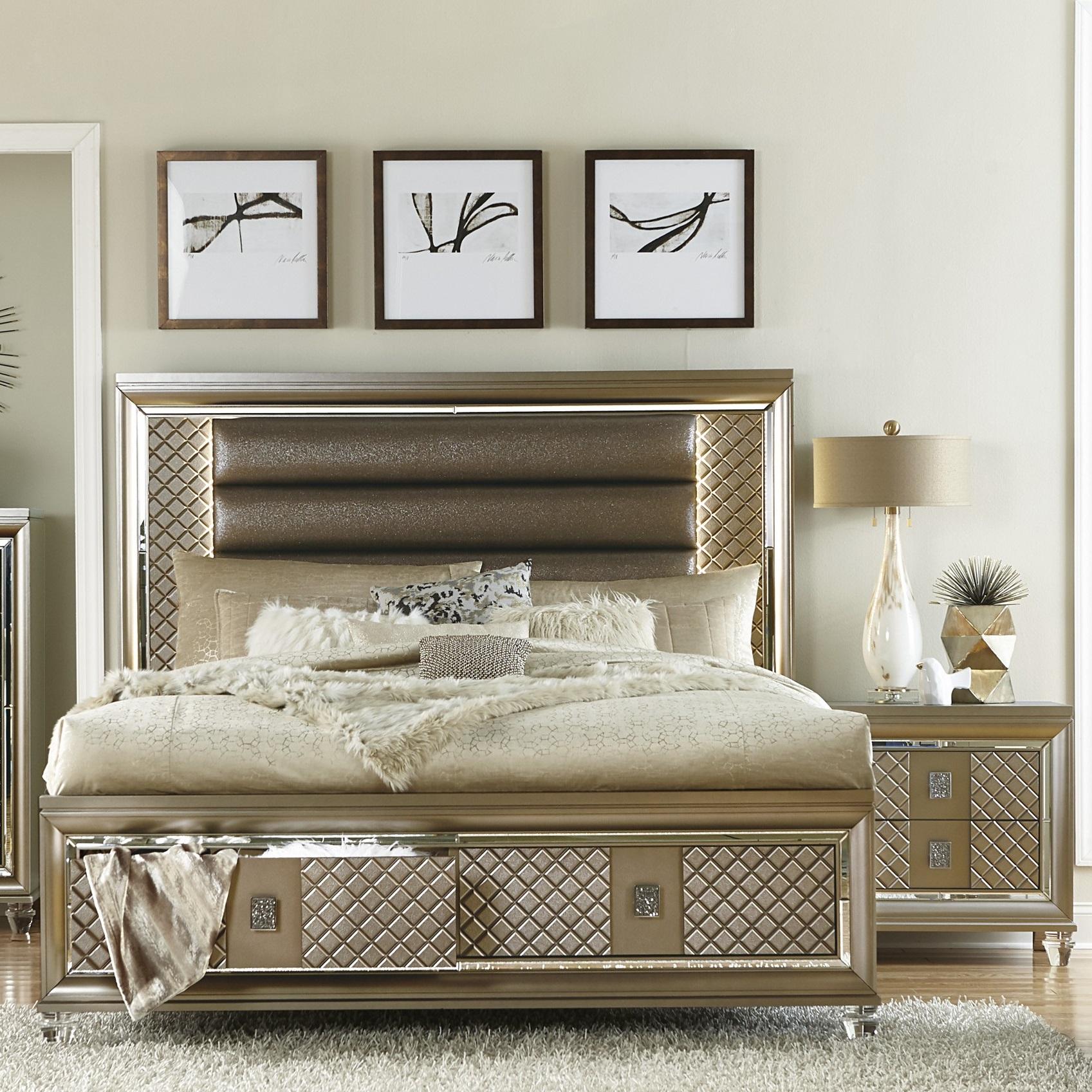 

    
Glam Champagne Metallic Wood Queen Bedroom Set 3pcs Homelegance 1515-1* Loudon
