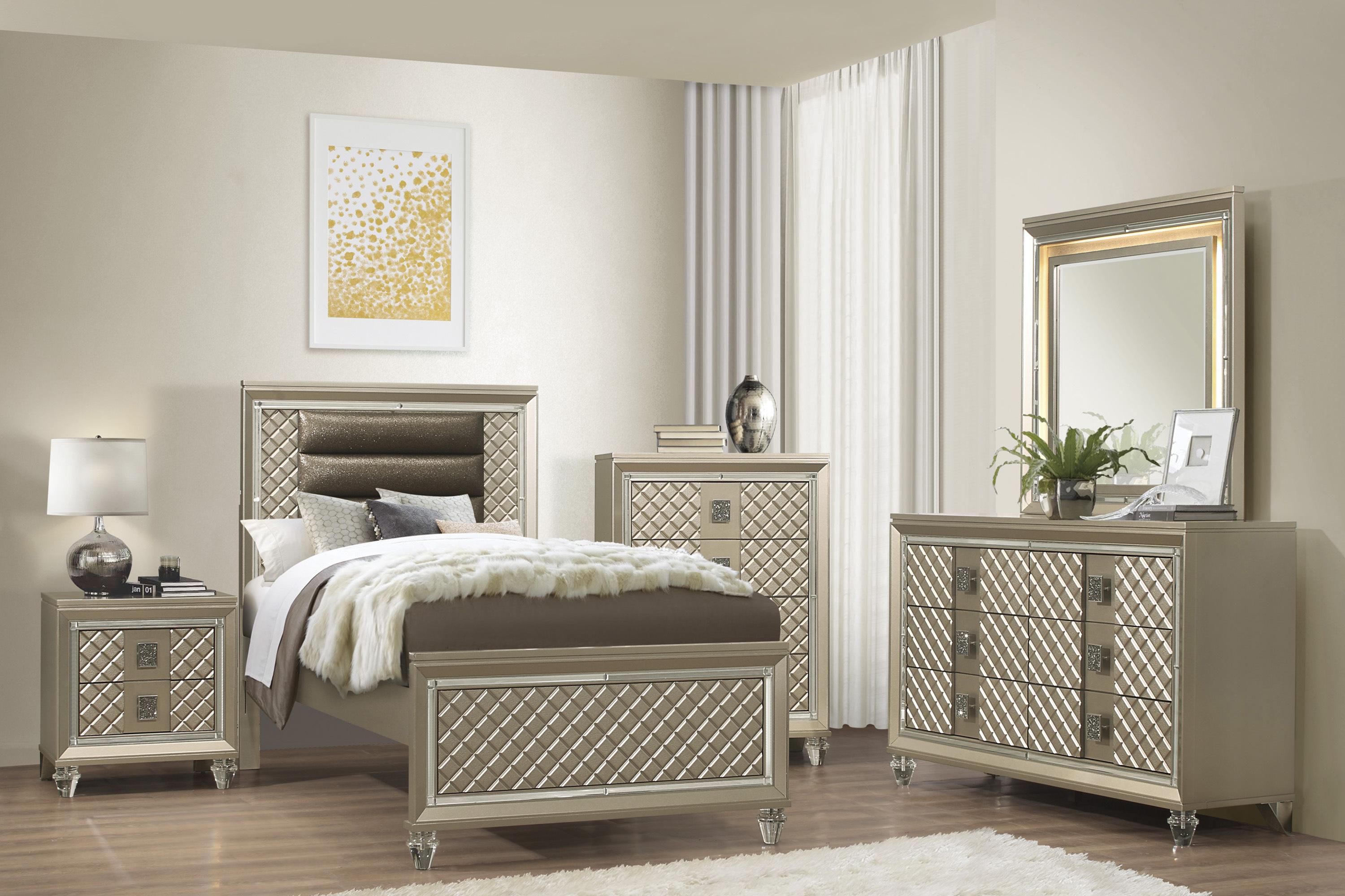 Modern Bedroom Set B1515T-1-3PC Loudon B1515T-1-3PC in Champagne Faux Leather