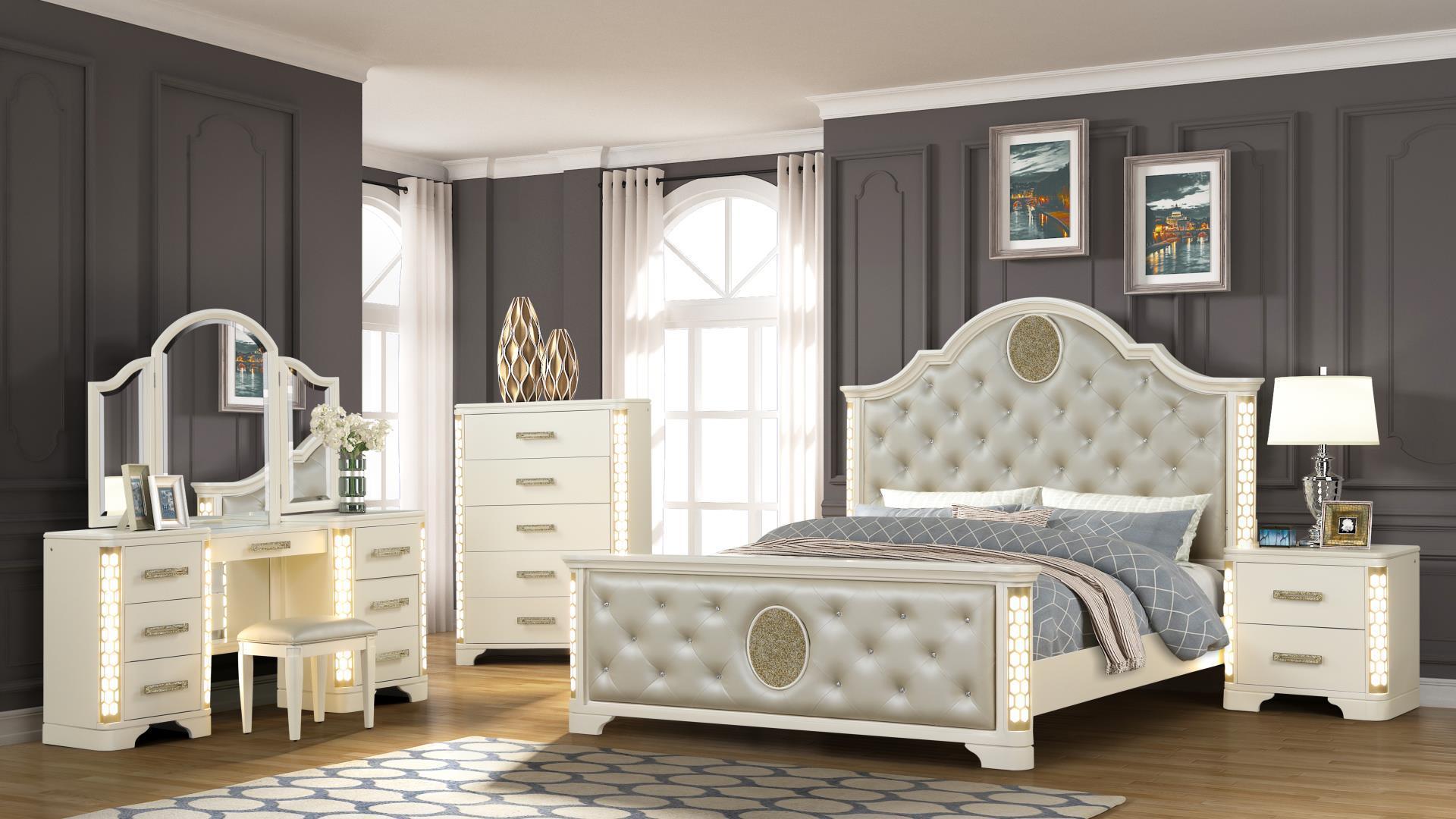 Contemporary, Modern Panel Bedroom Set JASMINE-Q-NVSC-5PC JASMINE-Q-NVSC-5PC in Gold, Champagne 