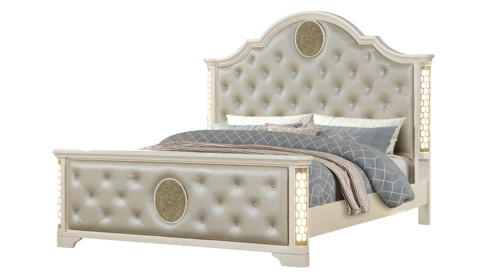 

    
Glam Champagne Queen Bedroom Set 4Pcs JASMINE Galaxy Home Old-World European
