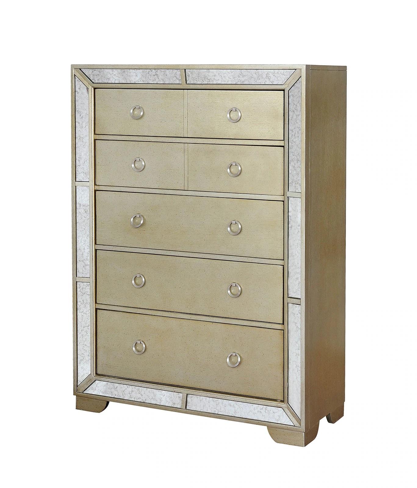 

    
Glam Champagne Solid Wood Chest Furniture of America CM7195C Loraine
