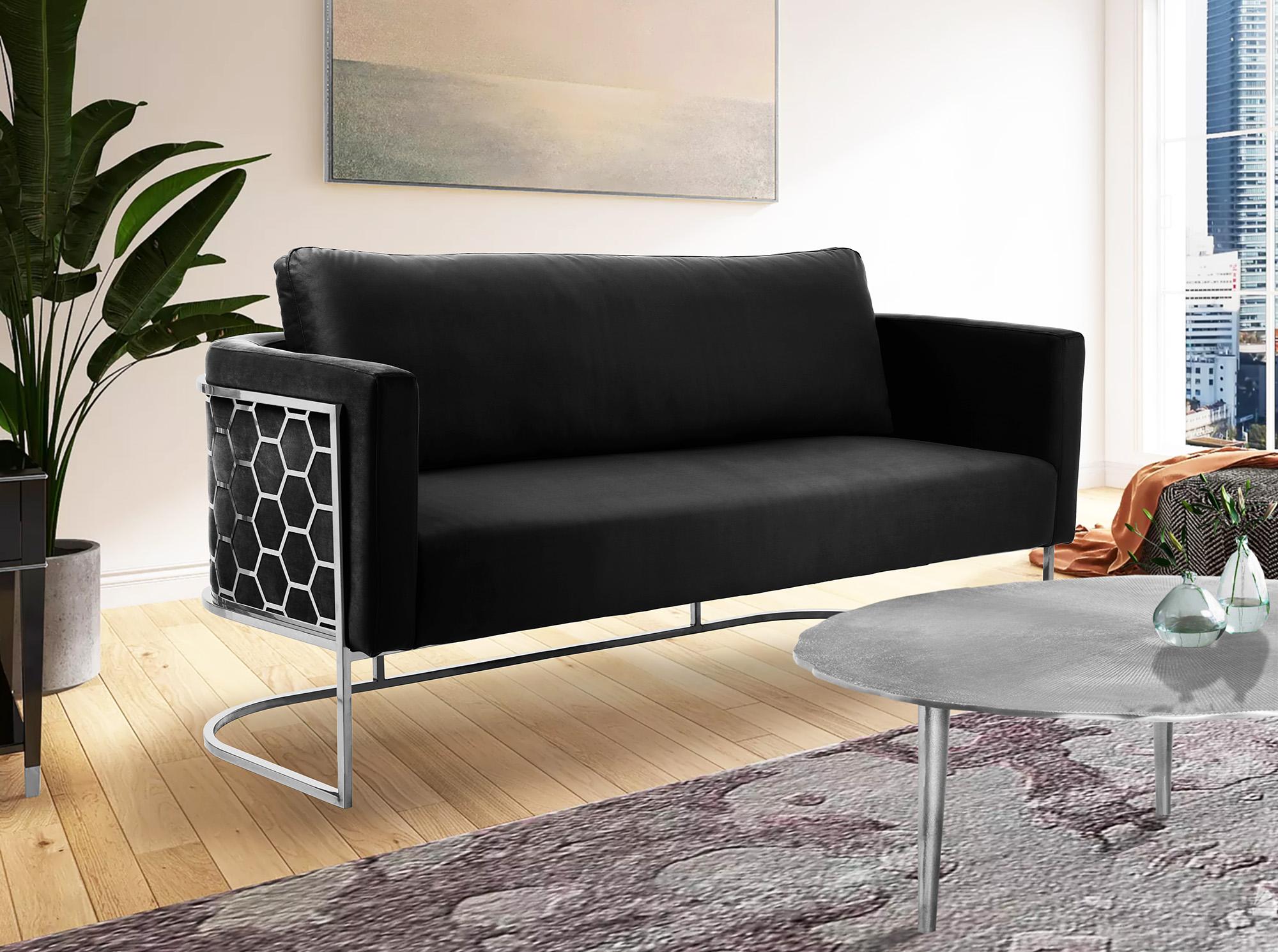 

    
 Order  Glam Chrome & Black Velvet Sofa Set 2Pcs CASA 691Black-S Meridian Contemporary
