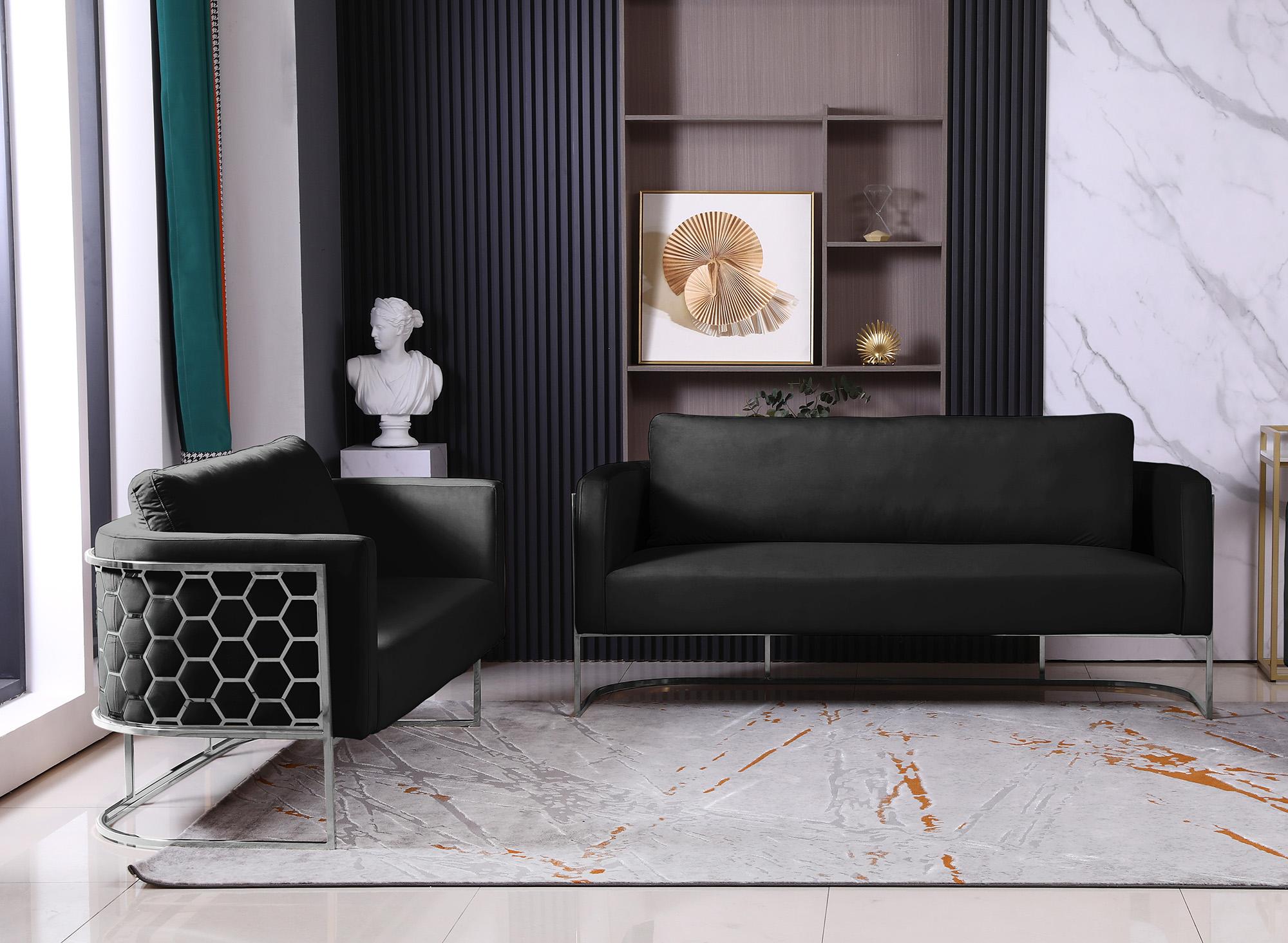 

    
 Photo  Glam Chrome & Black Velvet Sofa Set 2Pcs CASA 691Black-S Meridian Contemporary
