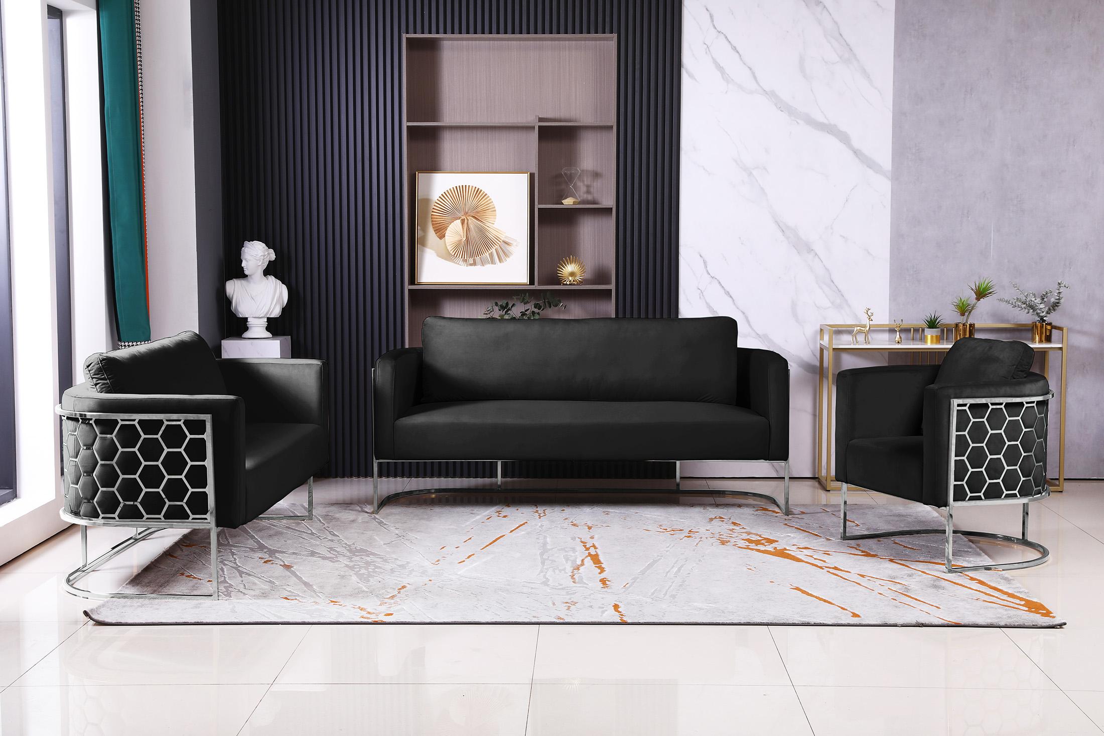 

    
Glam Chrome & Black Velvet Sofa Set 2Pcs CASA 691Black-S Meridian Contemporary
