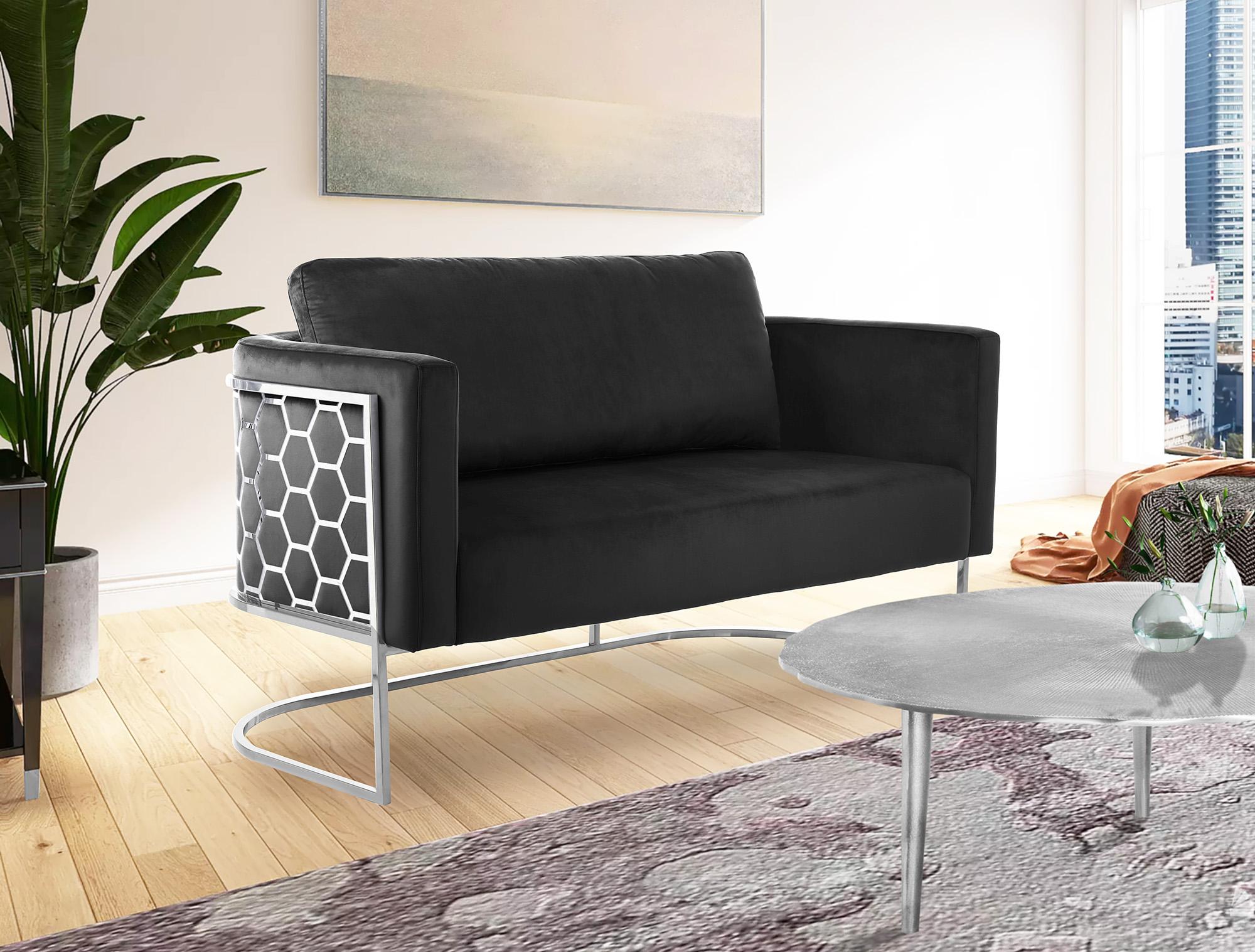 

    
 Shop  Glam Chrome & Black Velvet Sofa Set 2Pcs CASA 691Black-S Meridian Contemporary
