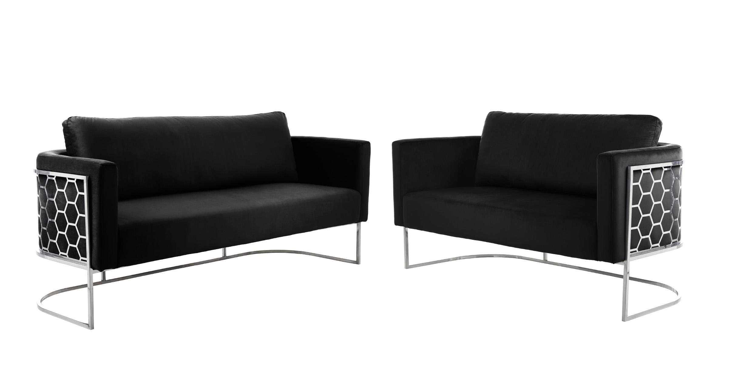 

    
Glam Chrome & Black Velvet Sofa Set 2Pcs CASA 691Black-S Meridian Contemporary
