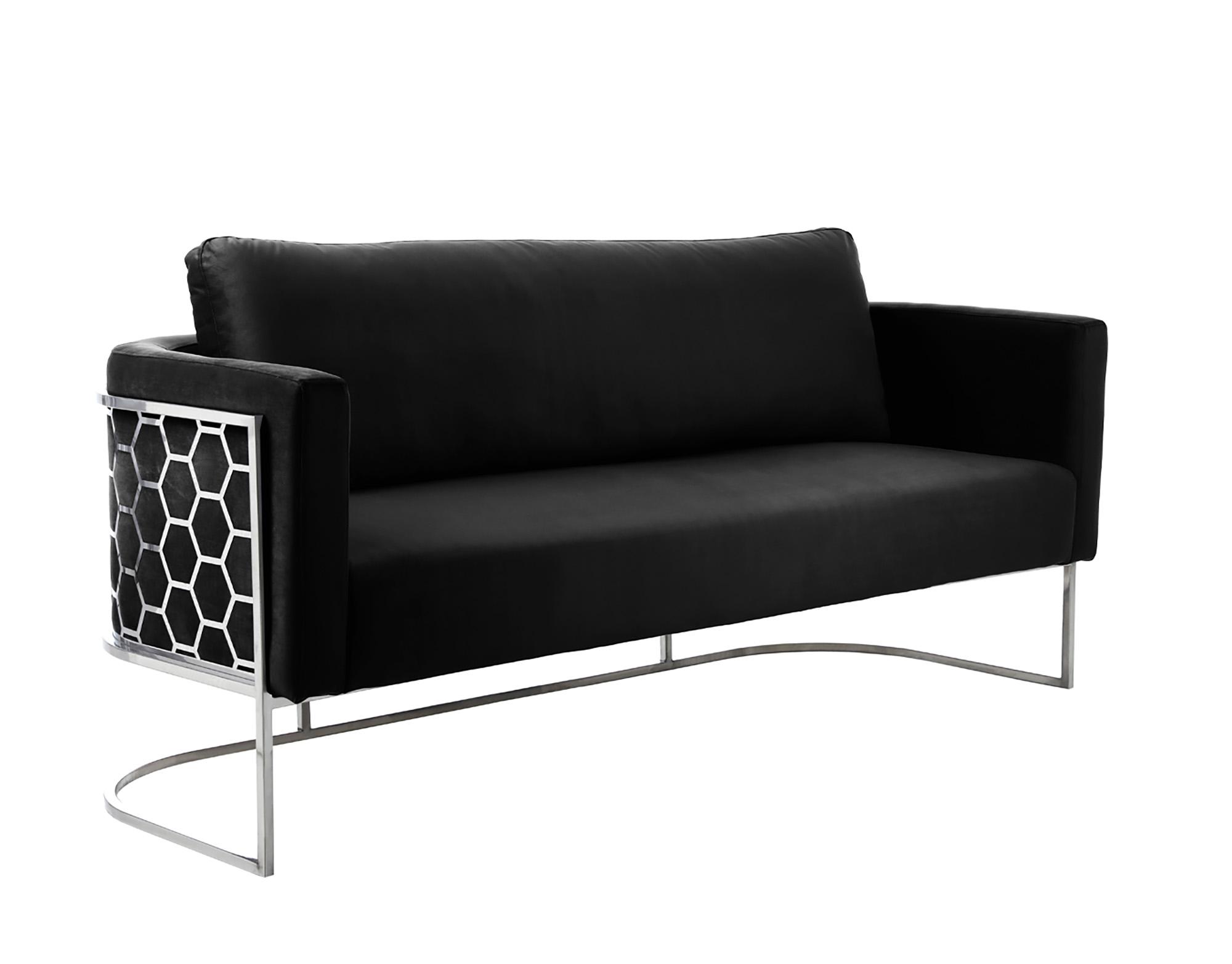 

    
Glam Chrome & Black Velvet Sofa Set 3Pcs CASA 691Black-S Meridian Contemporary
