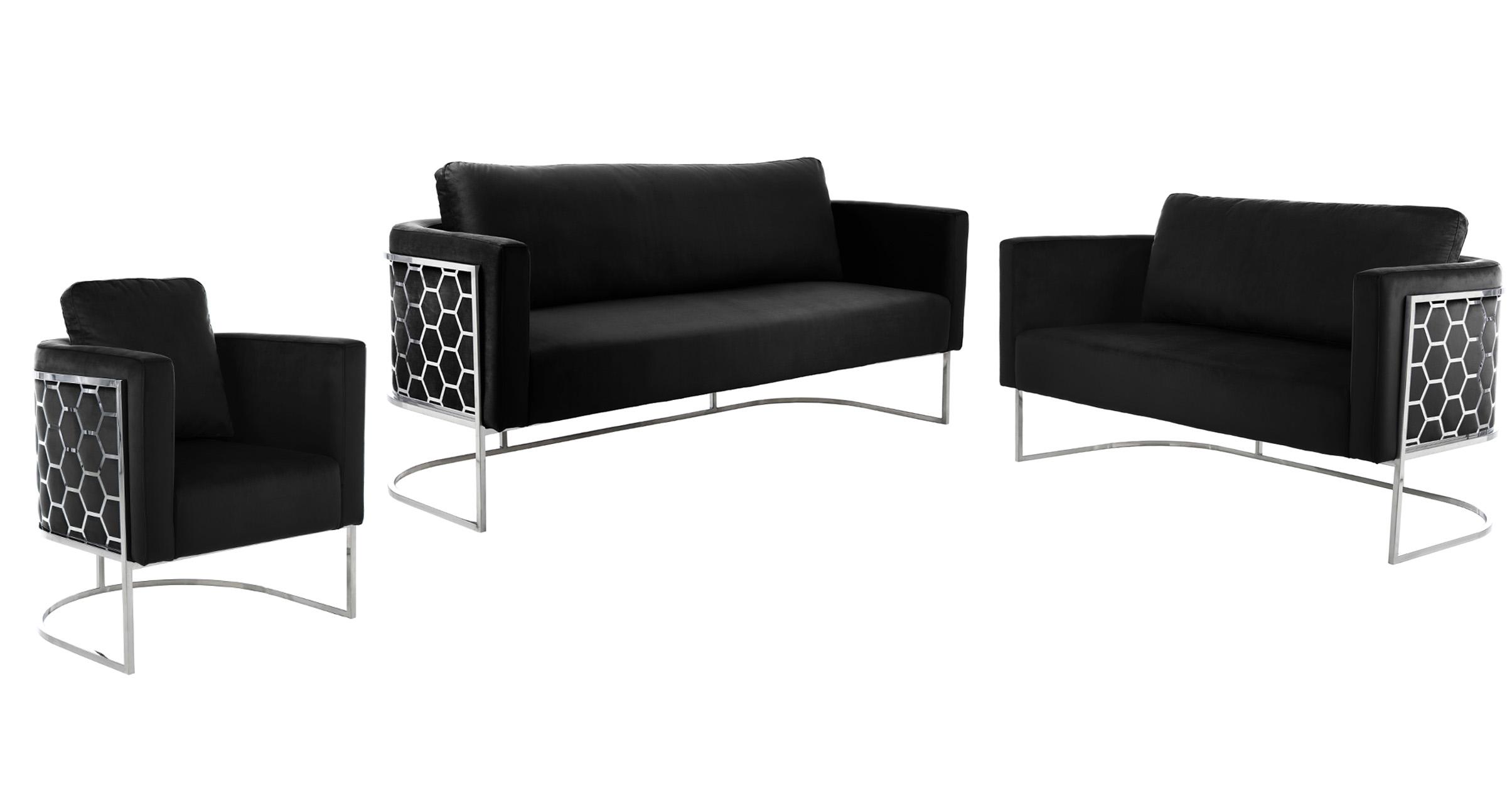 Contemporary Sofa Set CASA 691Black-S-Set-3 691Black-S-Set-3 in Black Velvet
