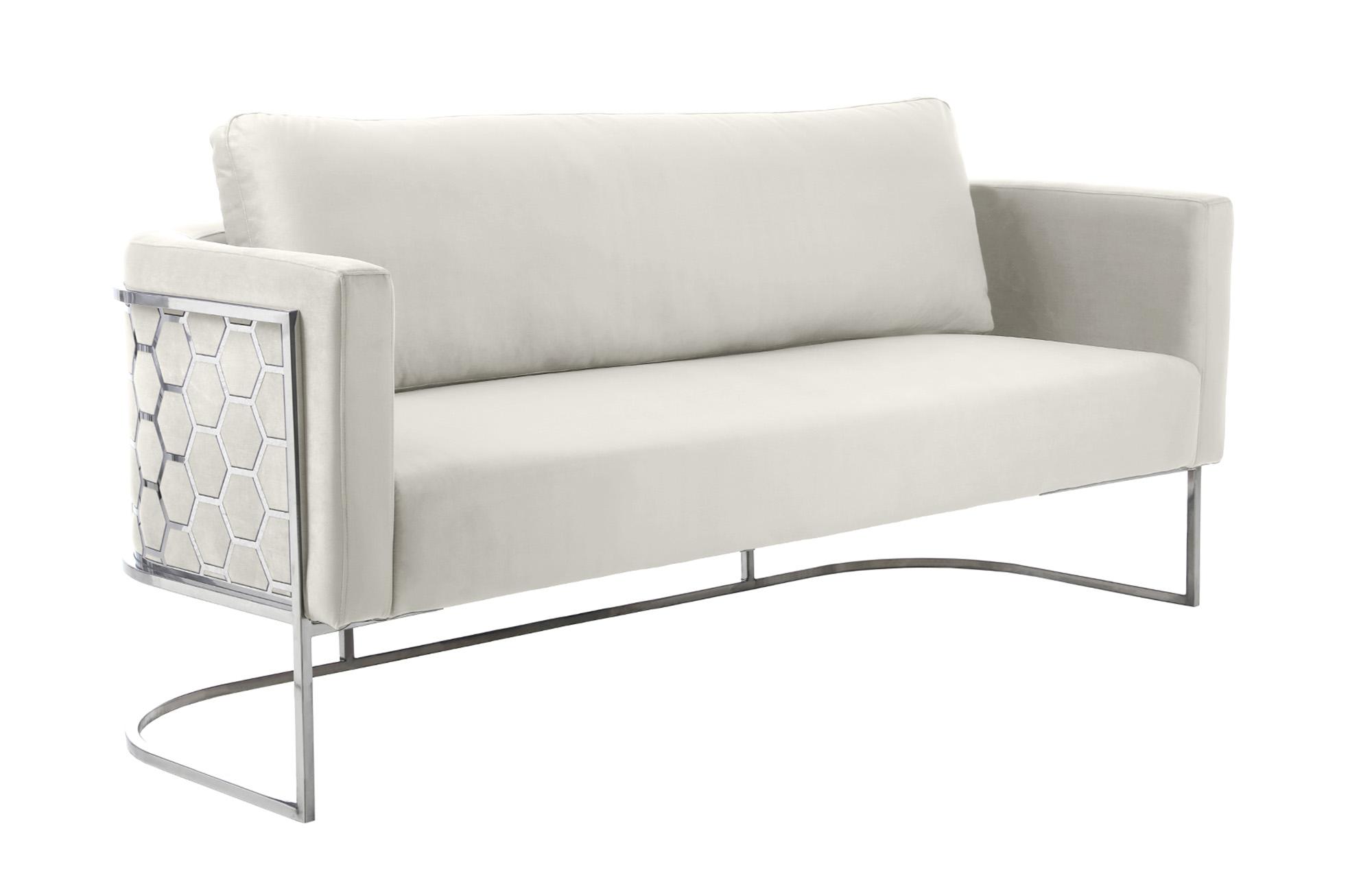 

    
Glam Chrome & Cream Velvet Sofa Set 2Pcs CASA 691Cream-S Meridian Modern
