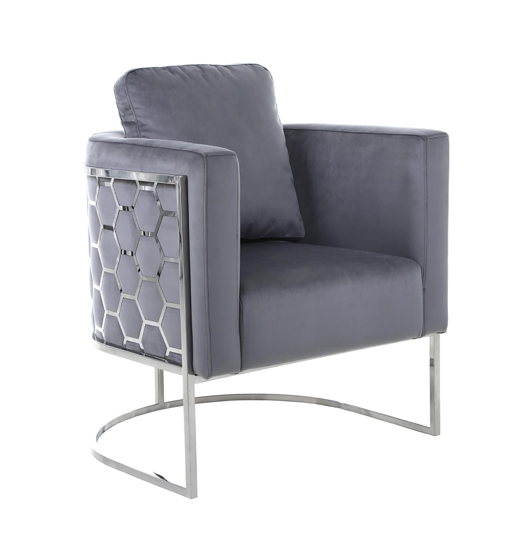 

    
Glam Chrome & Grey Velvet Arm Chair CASA 691Grey-C Meridian Contemporary
