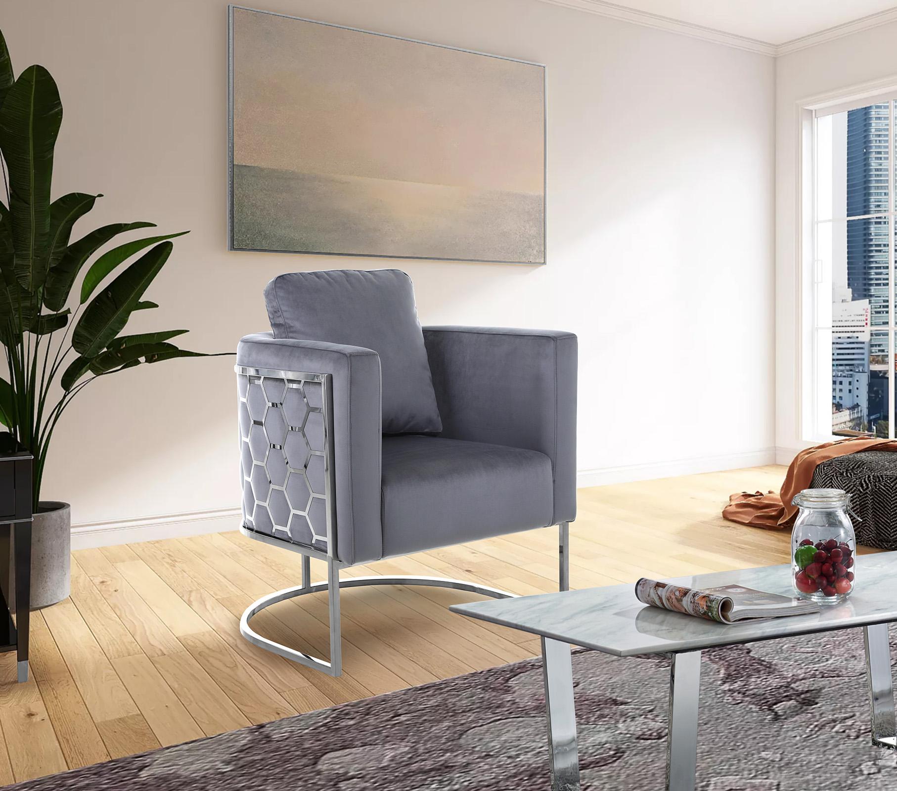 

        
Meridian Furniture CASA 691Grey-Set Arm Chair Set Chrome/Gray Velvet 094308254562
