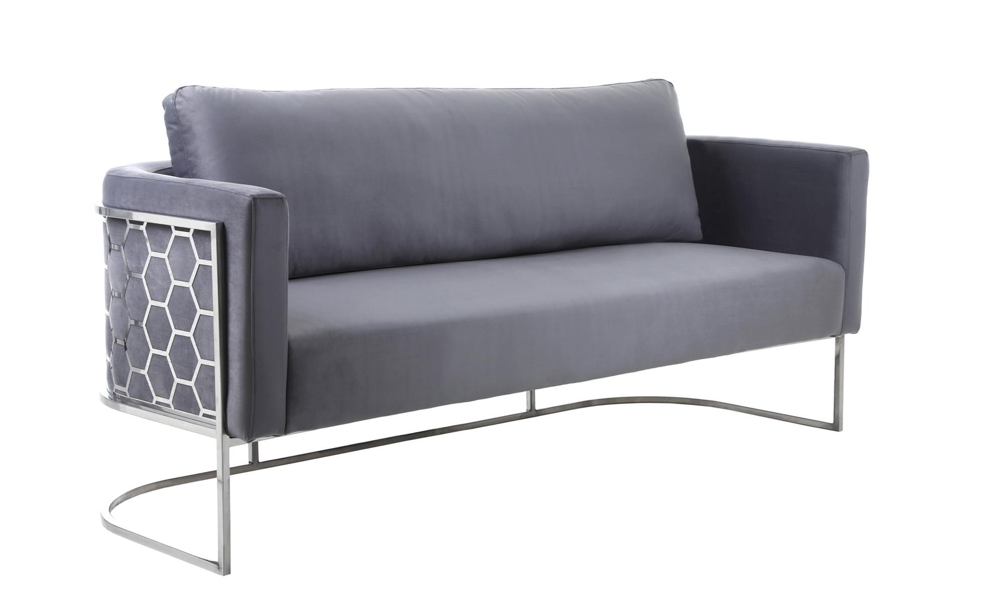 

    
Glam Chrome & Grey Velvet Sofa CASA 691Grey-S Meridian Contemporary
