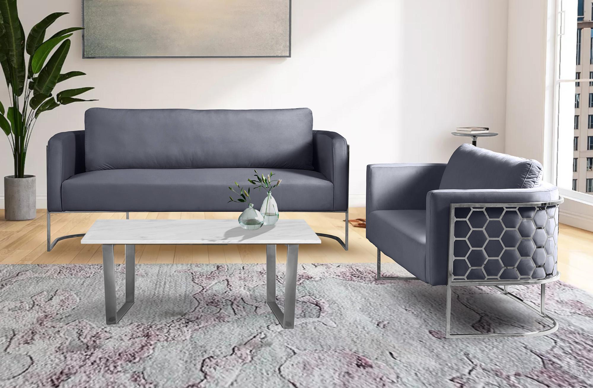 

    
 Order  Glam Chrome & Grey Velvet Sofa Set 2Pcs CASA 691Grey-S Meridian Contemporary
