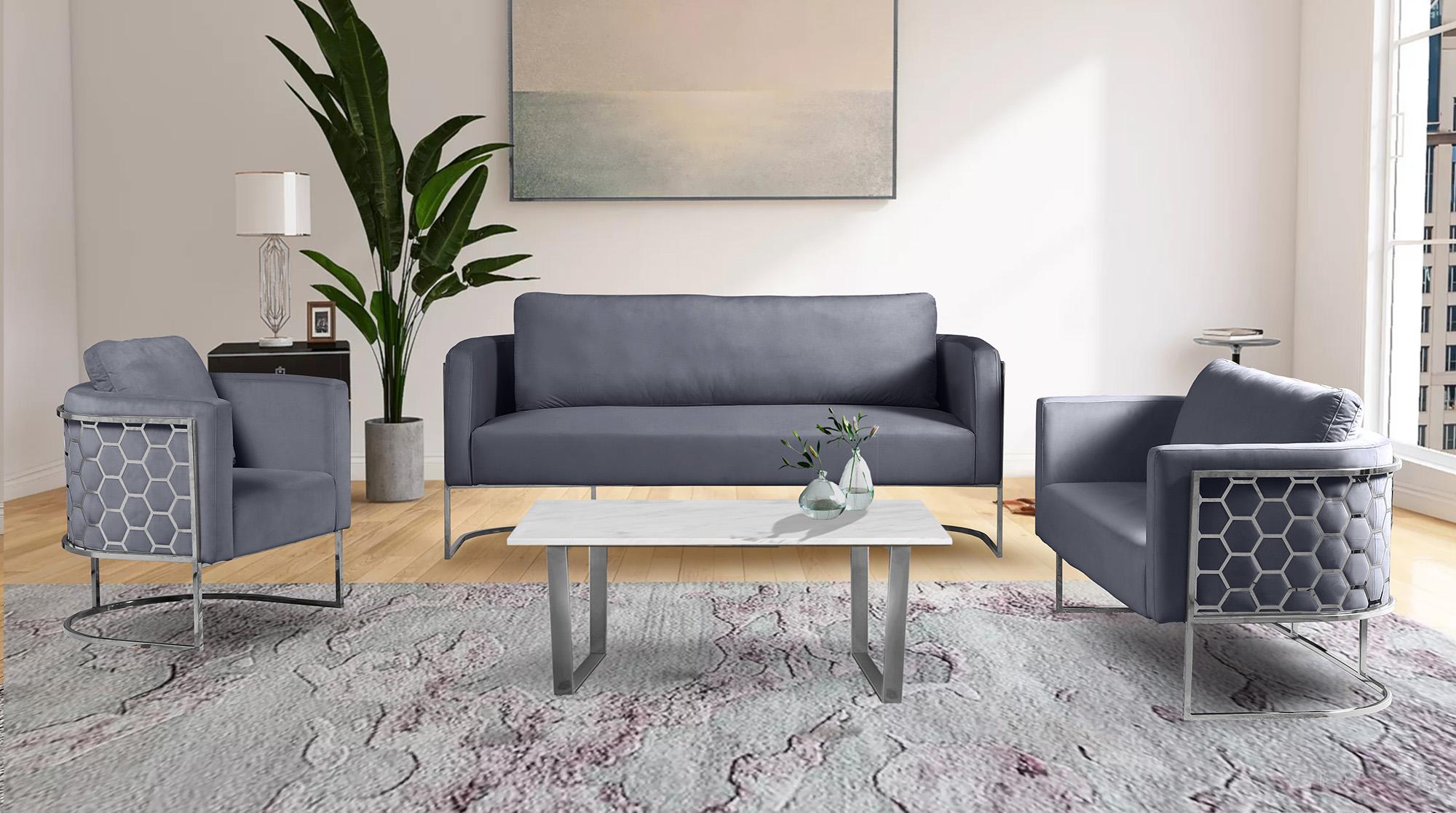 

    
 Shop  Glam Chrome & Grey Velvet Sofa Set 2Pcs CASA 691Grey-S Meridian Contemporary

