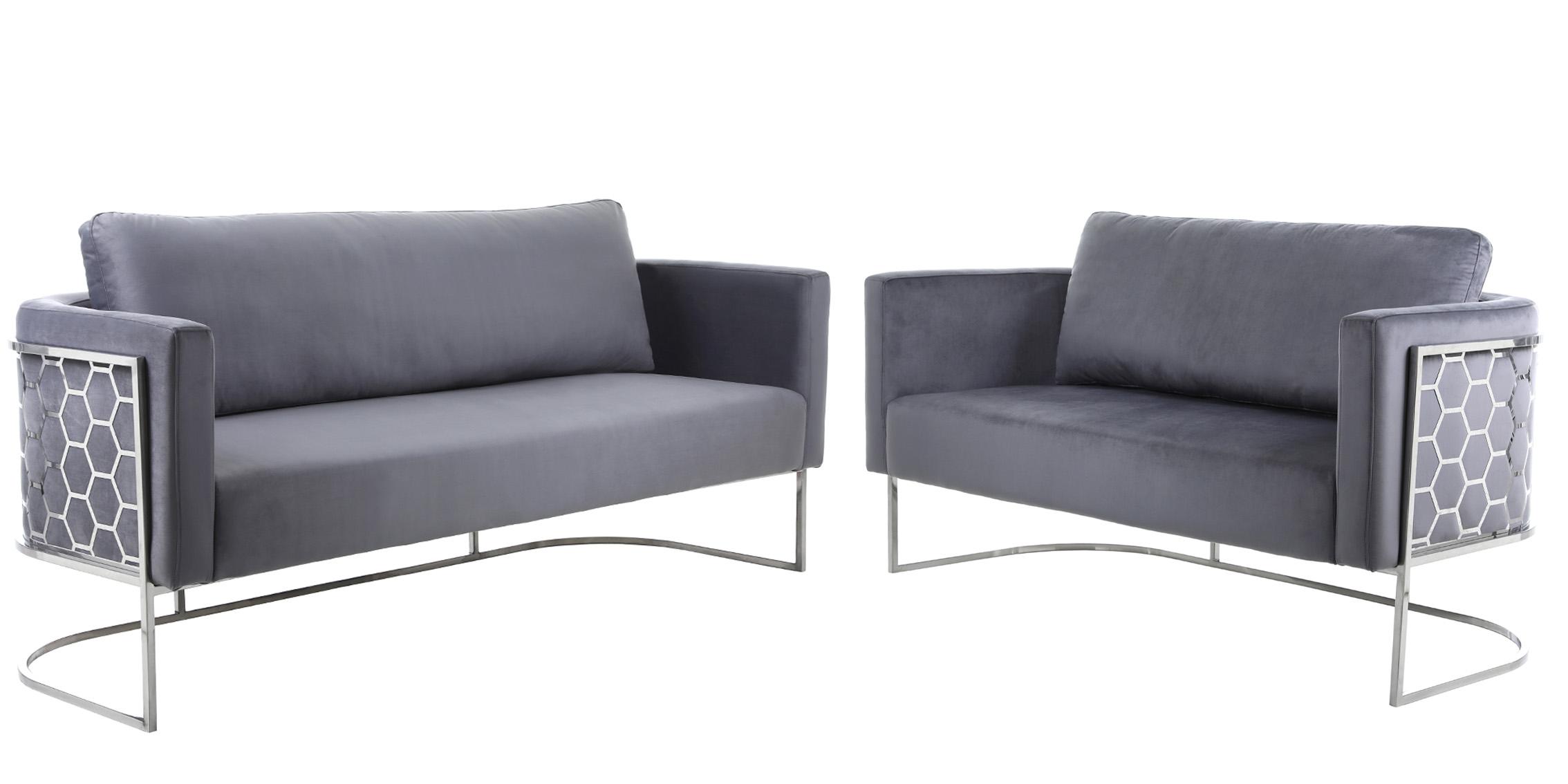 

    
Glam Chrome & Grey Velvet Sofa Set 2Pcs CASA 691Grey-S Meridian Contemporary
