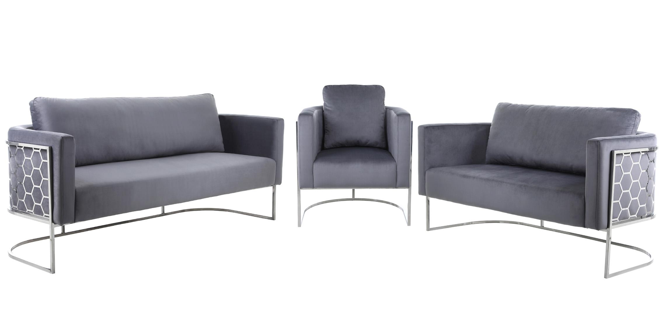 

    
 Photo  Glam Chrome & Grey Velvet Sofa Set 2Pcs CASA 691Grey-S Meridian Contemporary
