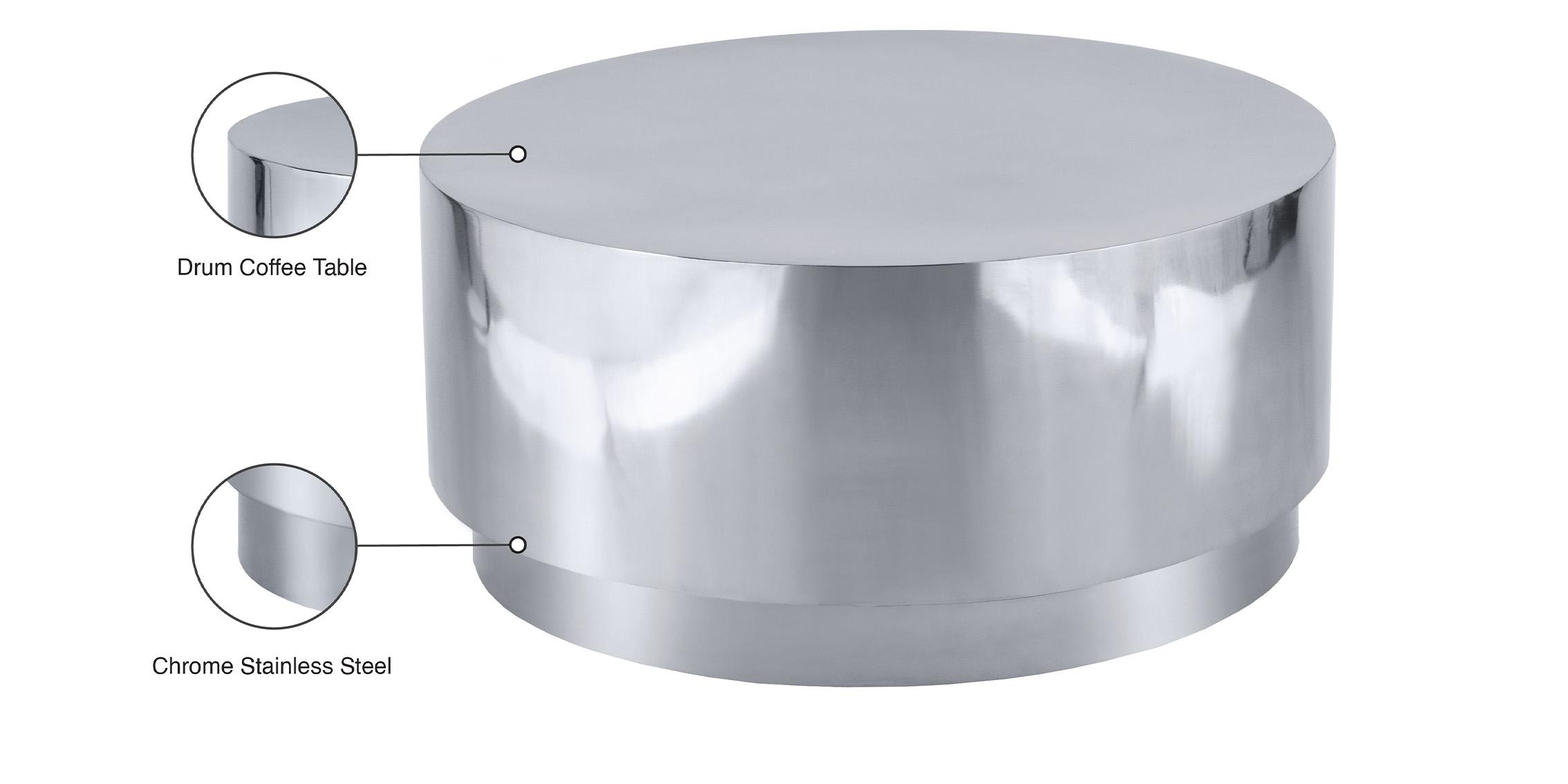 

        
704831407211Glam Chrome Stainless Steel Drum Coffee Table JAZZY 282-C Meridian Modern
