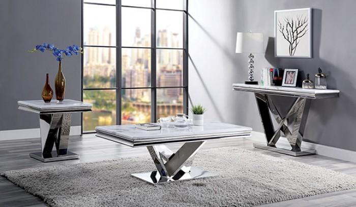 

    
Glam Chrome Stainless Steel & Faux Marble Top End Table Furniture of America CM4284E Villarsglane
