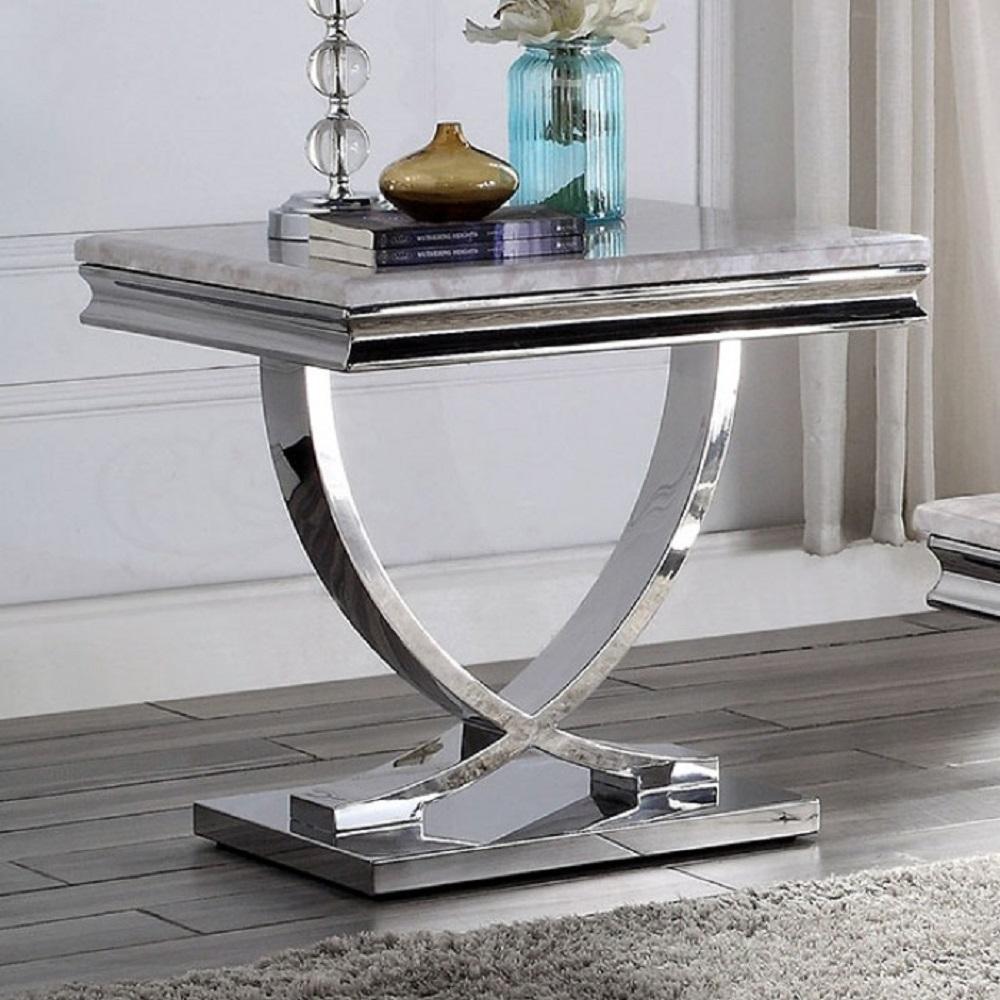

    
Glam Chrome Stainless Steel & Faux Marble Top End Table Furniture of America CM4285E Wettingen
