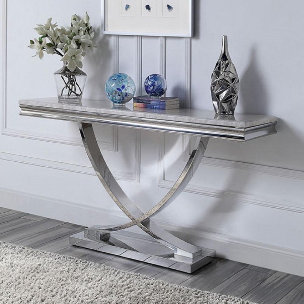 

    
Glam Chrome Stainless Steel & Faux Marble Top Sofa Table Furniture of America CM4285S Wettingen
