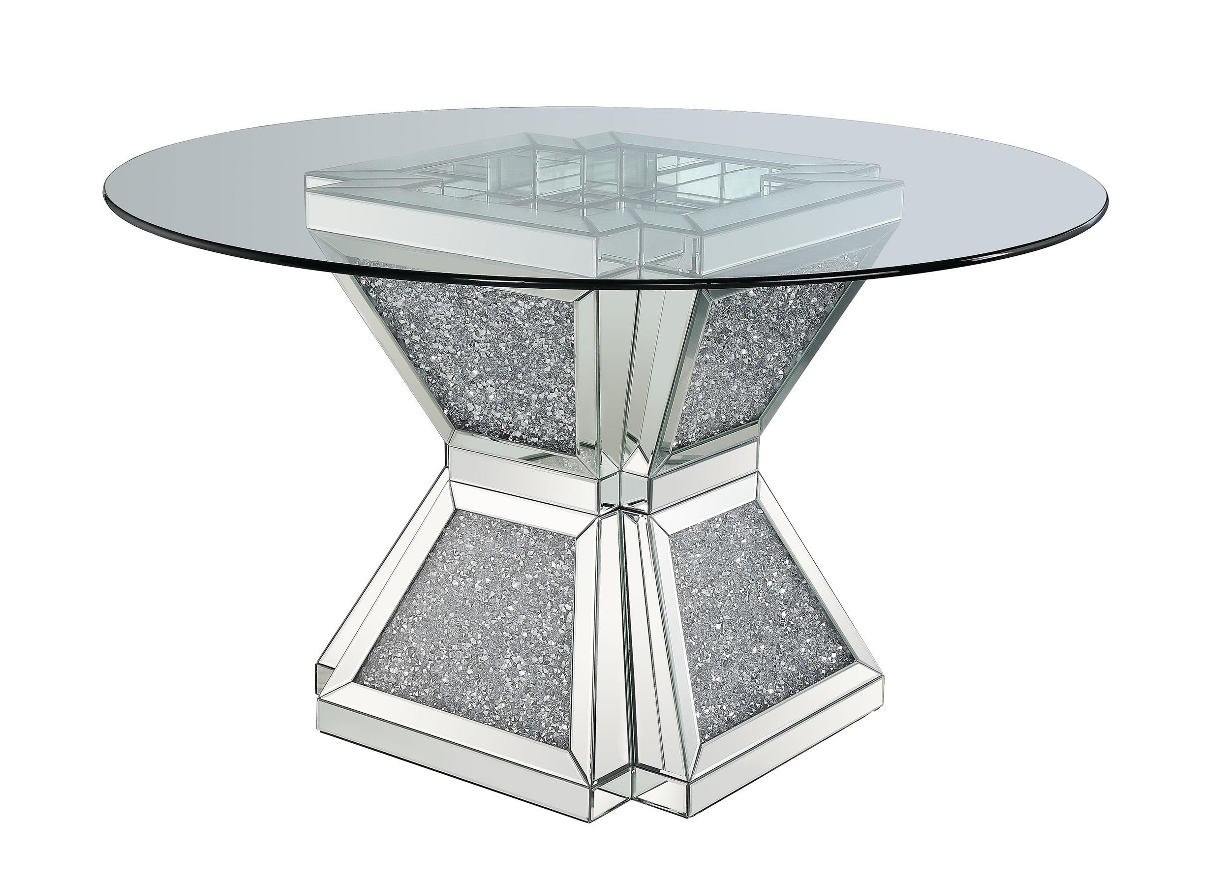

    
GLAM Clear Tempered Glass & Faux Diamonds Round Dining Table Noralie 72960 ACME
