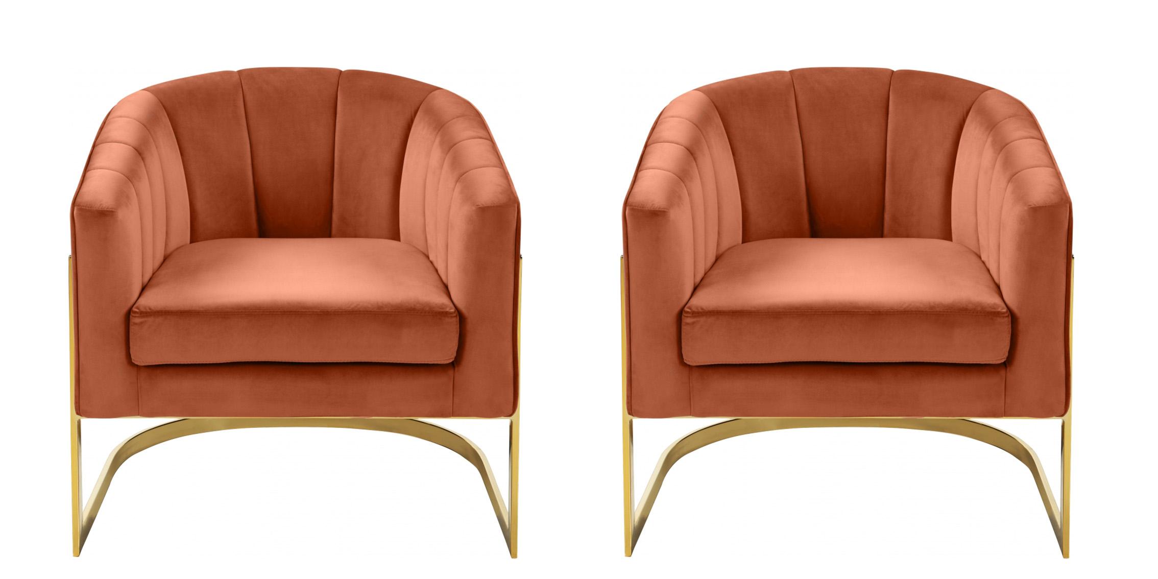 

    
Cognac Velvet Gold Steel Base Chair Set 2Pcs 515Cognac Carter Meridian Modern
