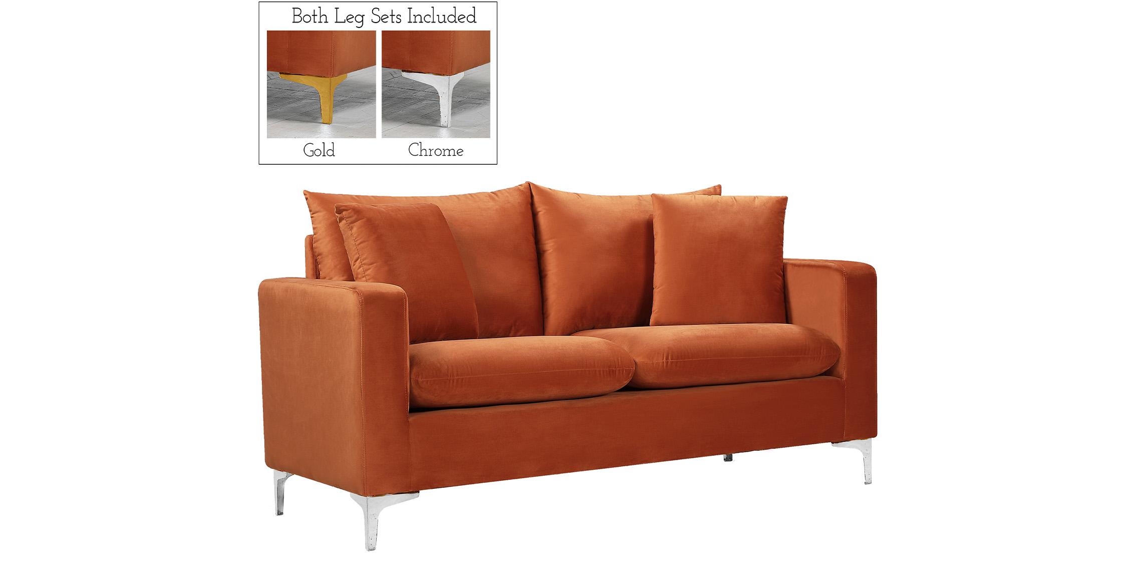 

        
Meridian Furniture Naomi 633Cognac-L Loveseat Chrome/Cognac/Gold Velvet 753359800202
