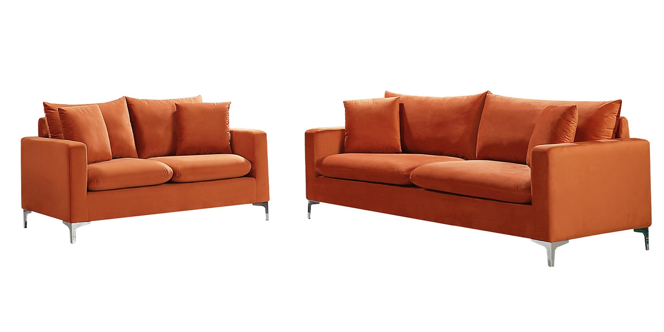 Contemporary Sofa Set Naomi 633Cognac-S-Set-2 633Cognac-S-Set-2 in Chrome, Cognac, Gold Velvet
