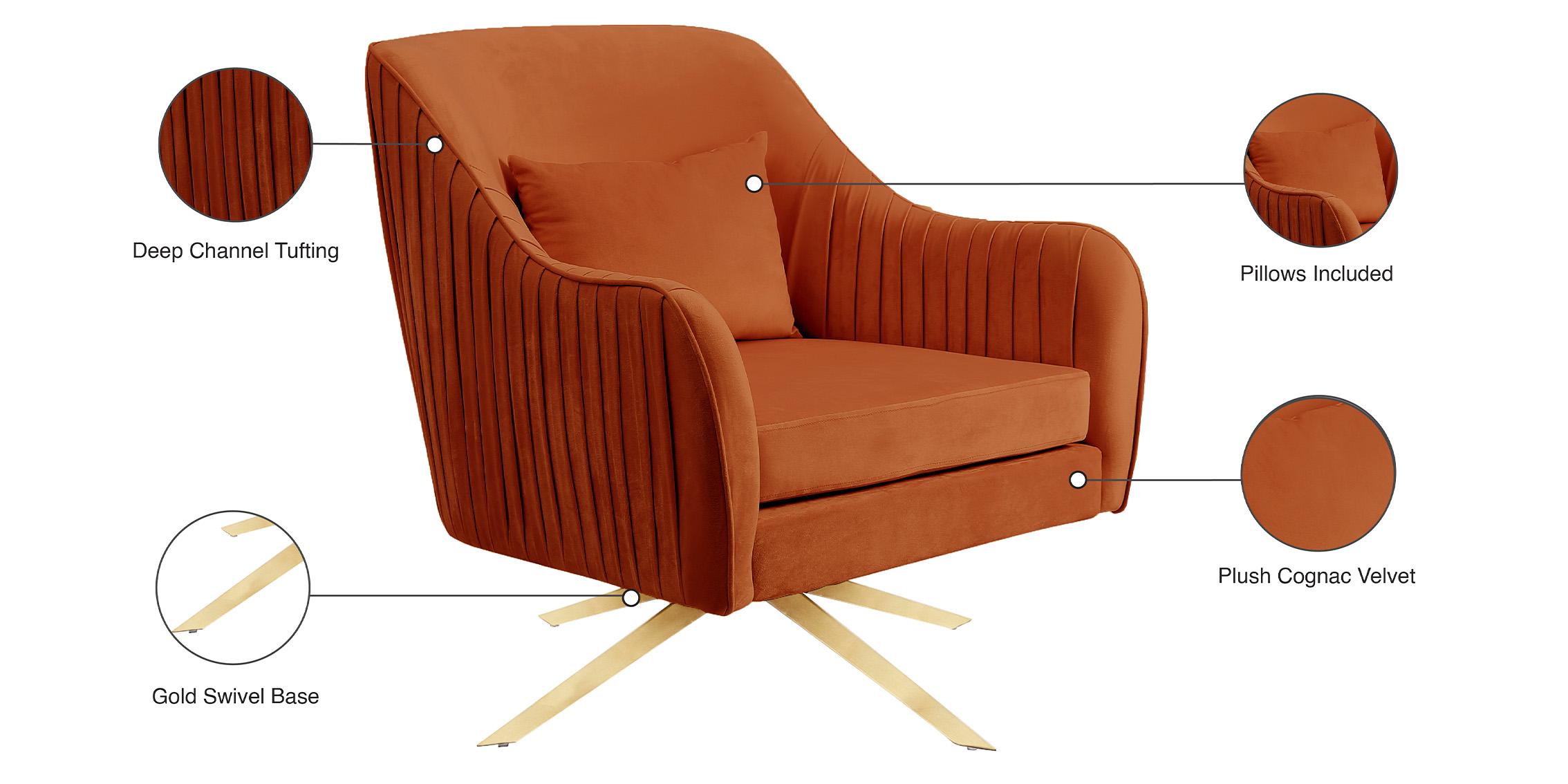 

    
 Shop  Glam Cognac Velvet Swivel Chair Set 2Pcs PALOMA 585Cognac Meridian Contemporary
