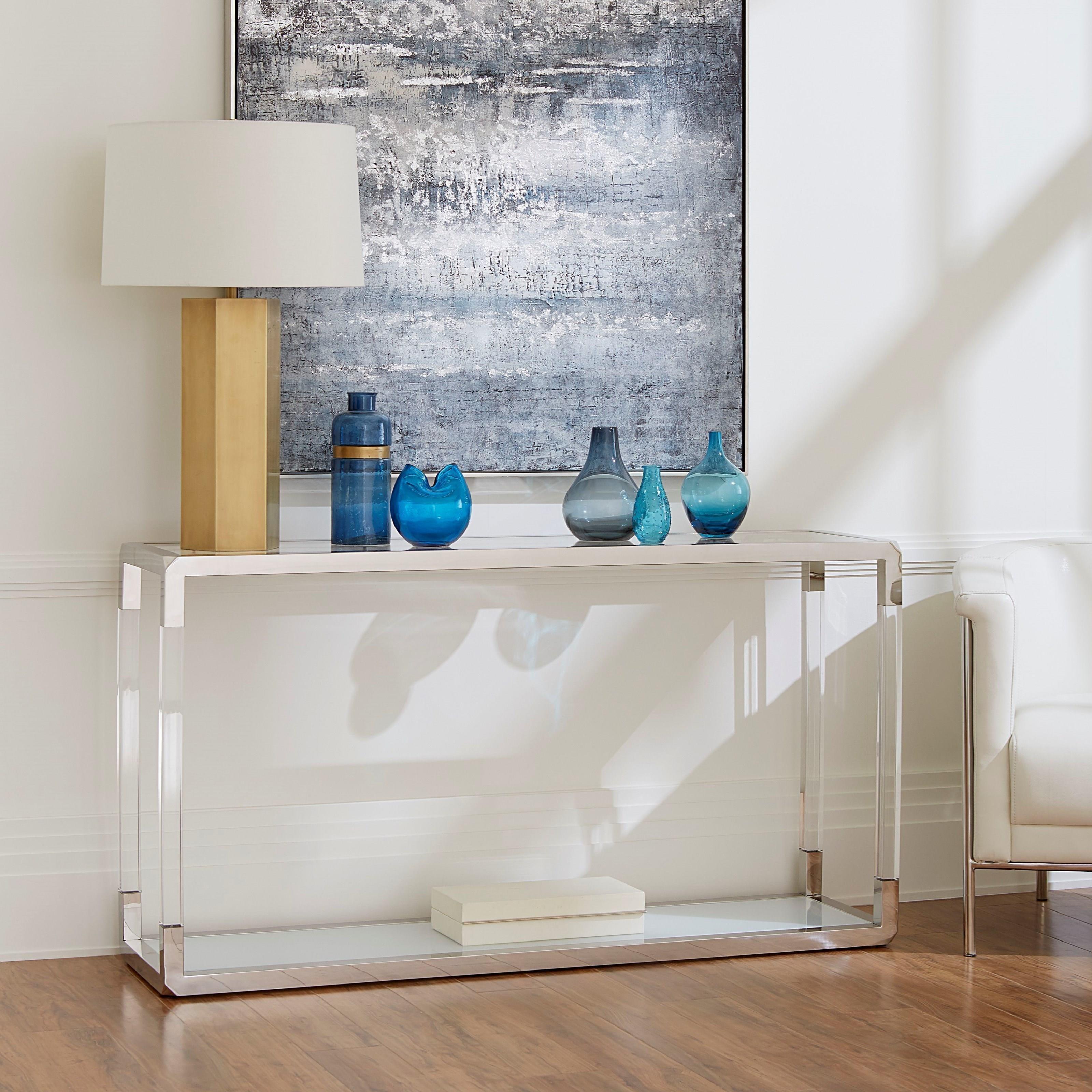 

    
Glam Console Table with Glass Top Modern JASPER by Modus Furniture

