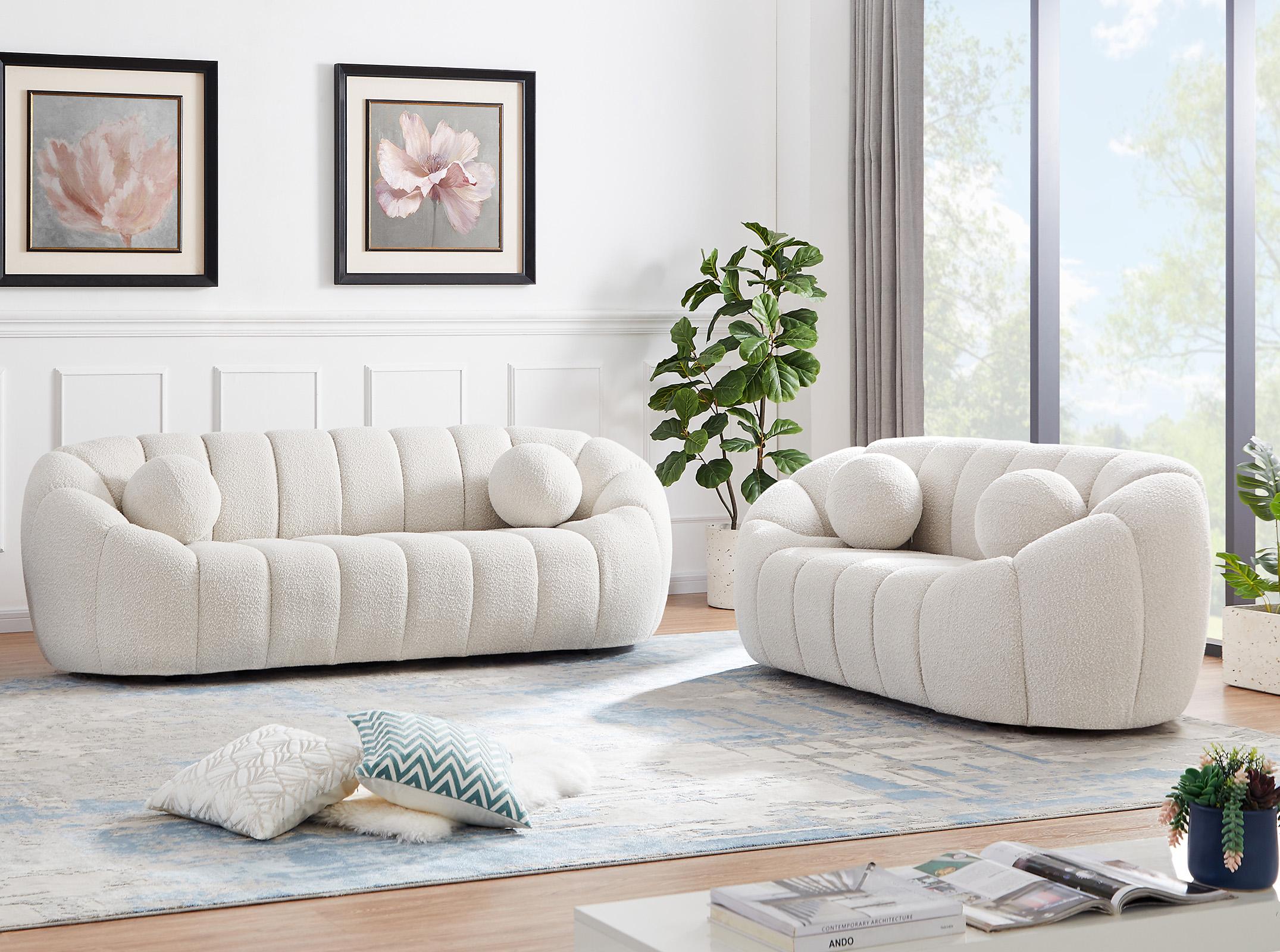 

    
Glam Cream Boucle Channel Tufted Sofa Set 2Pcs ELIJAH 644Cream-S Meridian Modern
