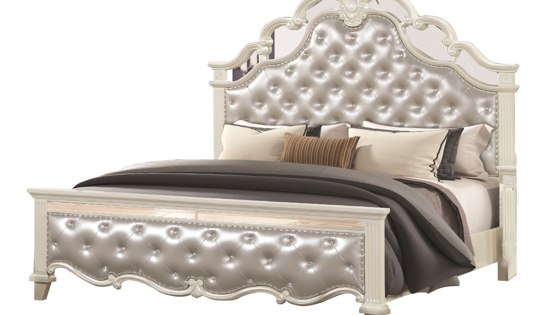 

    
Milky White Tufted King Bed MILAN Galaxy Home Contemporary Modern
