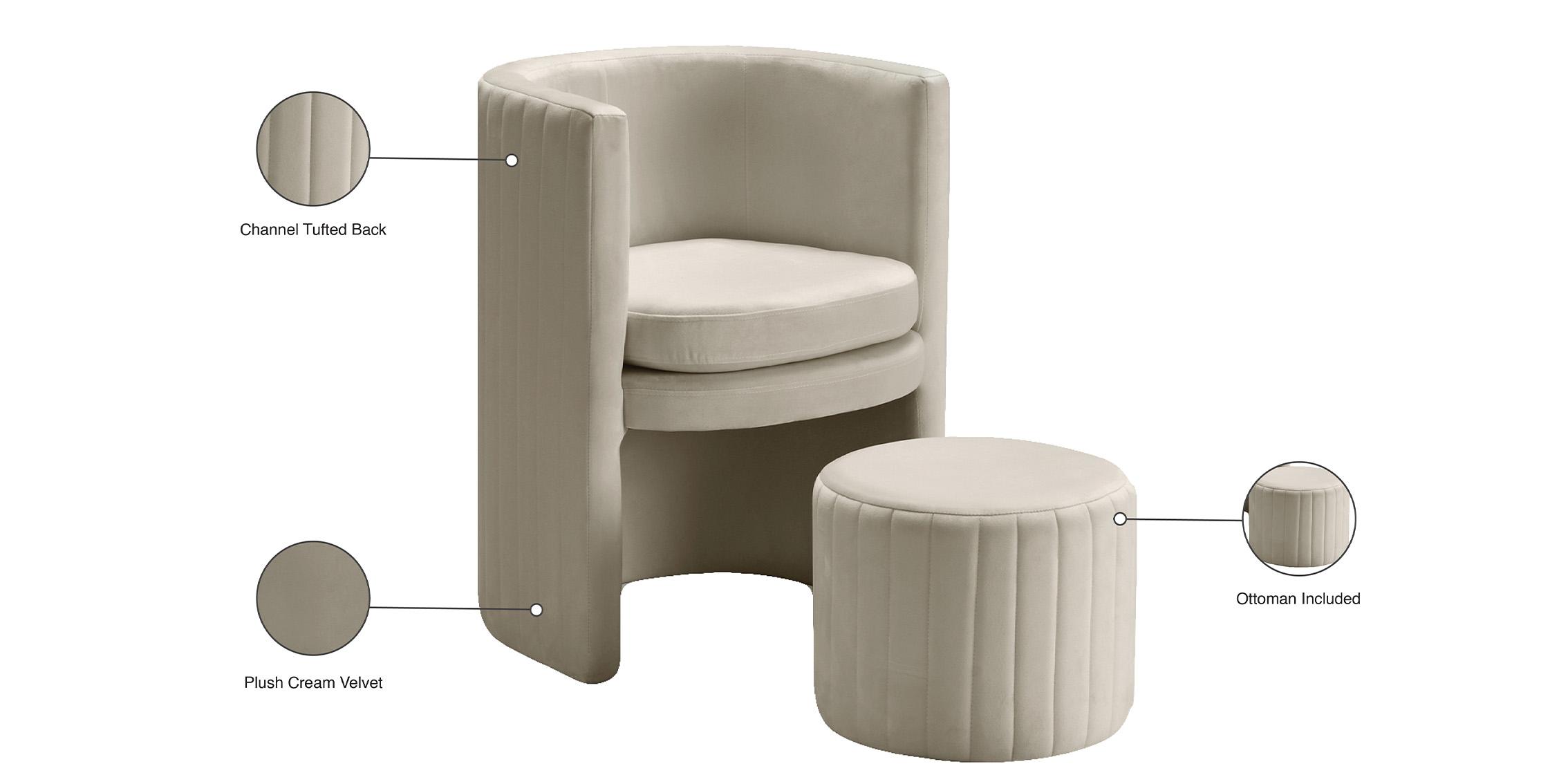 

    
555Cream-Set-4 Glam Cream Velvet Accent Chair & Ottoman Set 4P SELENA 555Cream Meridian Modern
