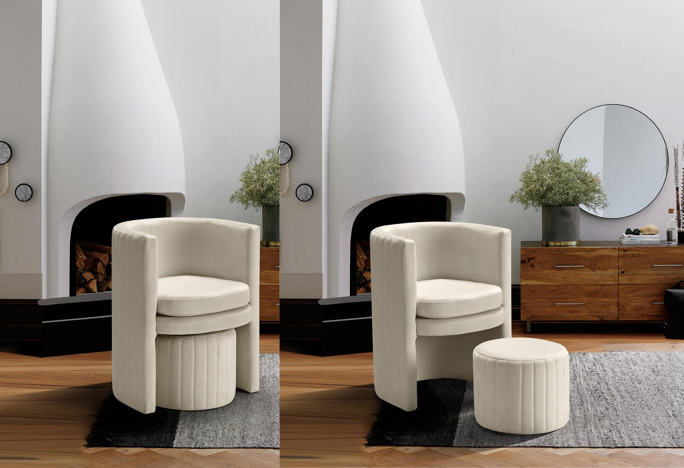 

    
Glam Cream Velvet Accent Chair & Ottoman Set 4P SELENA 555Cream Meridian Modern
