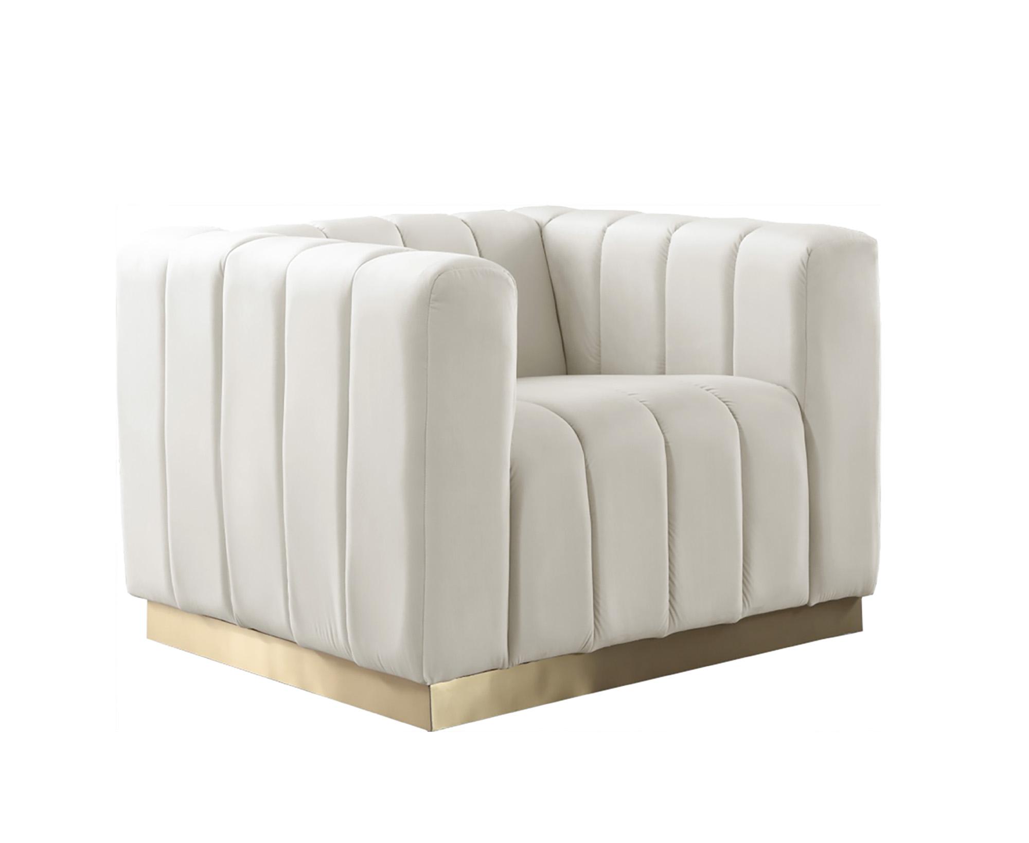 

    
Glam Cream Velvet Channel Tufted Chair MARLON 603Cream-C Meridian Modern
