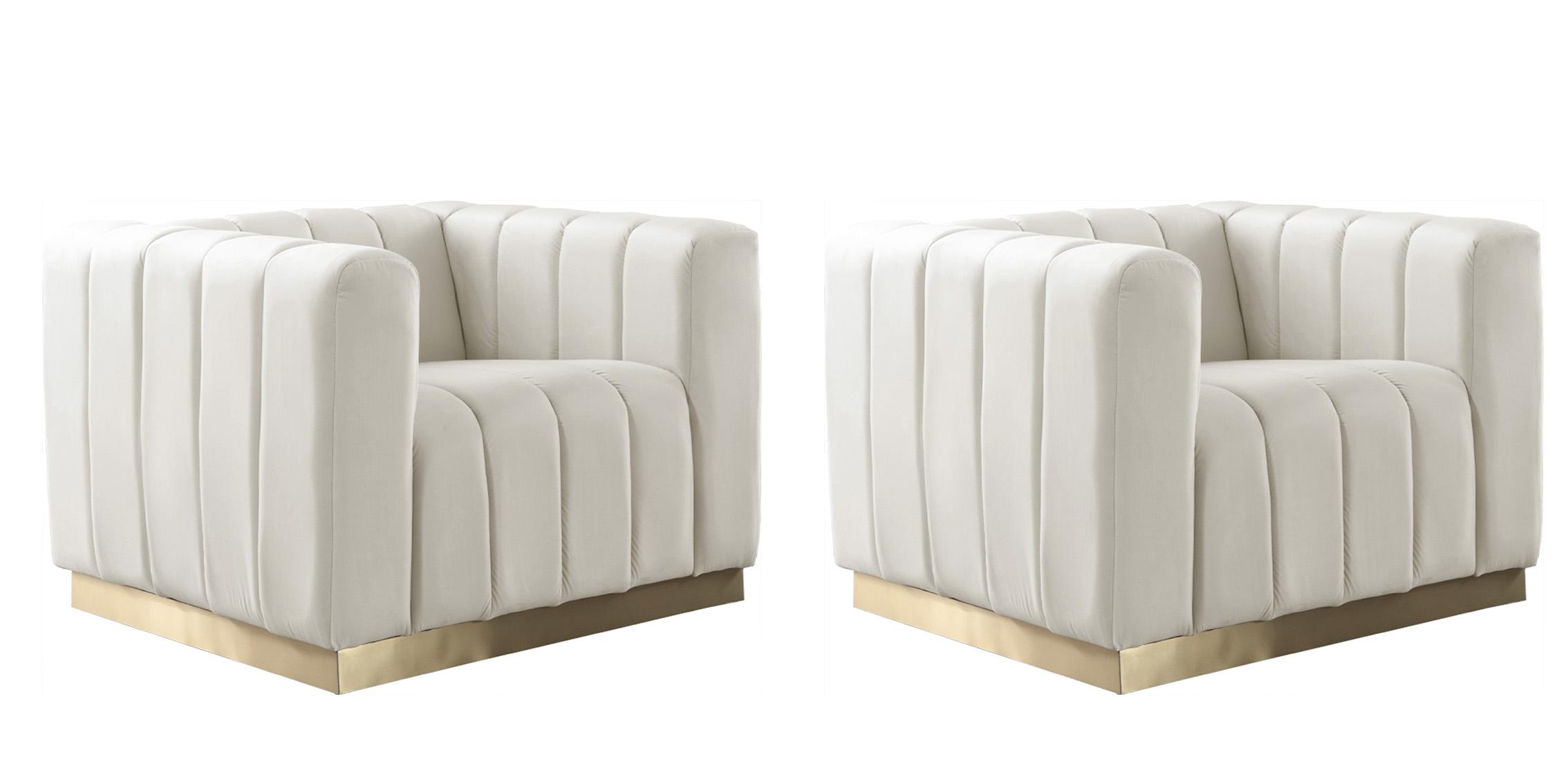

    
Glam Cream Velvet Channel Tufted Chair Set 2Pc MARLON 603Cream-C Meridian Modern
