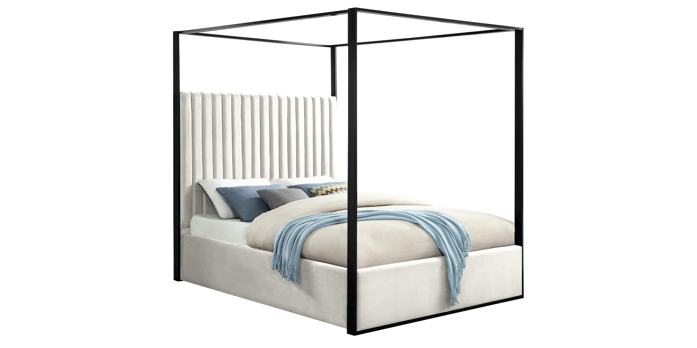 Contemporary, Modern Canopy Bed JAX Cream-Q JaxCream-Q in Cream, Black Velvet