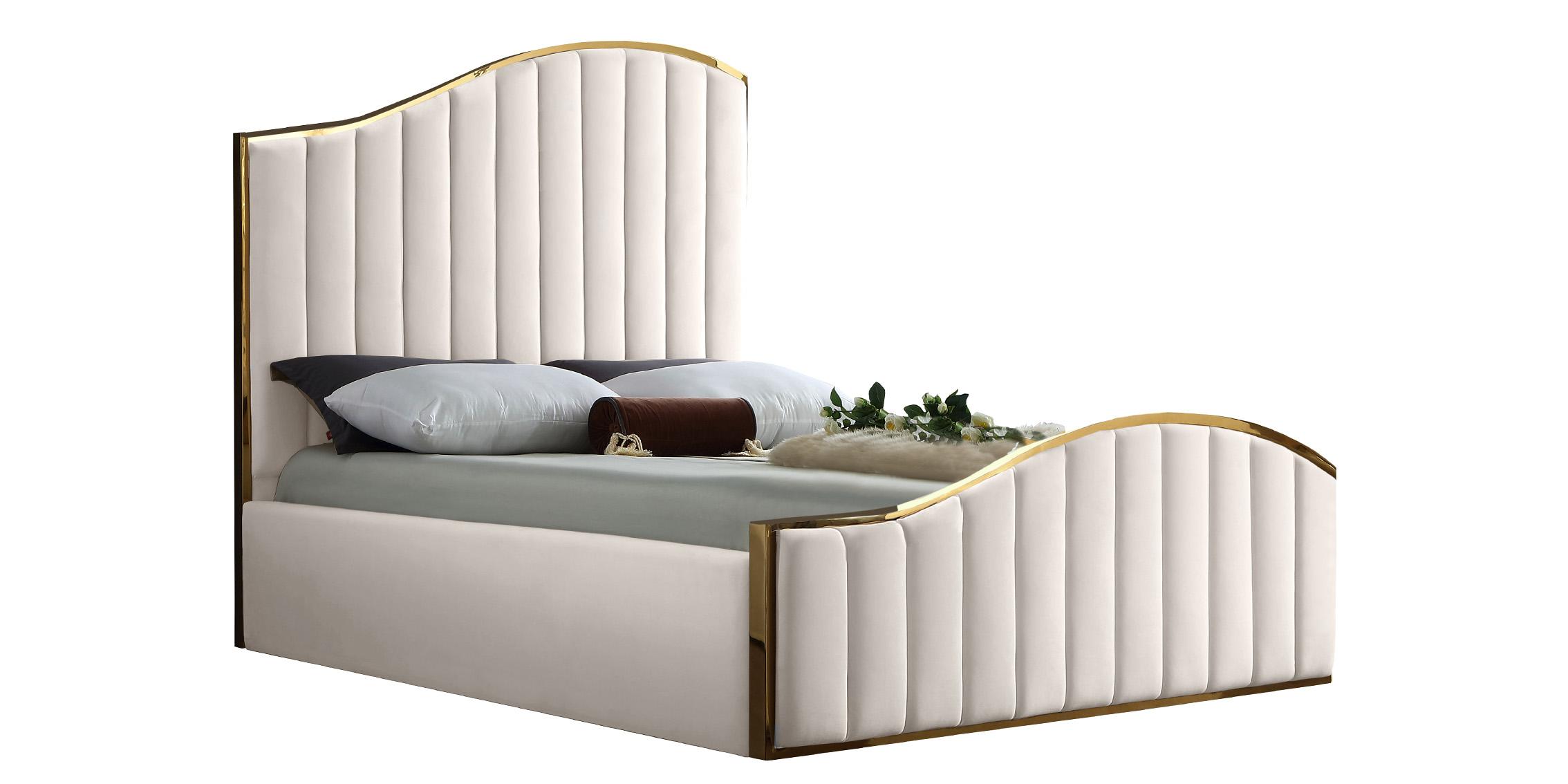 Contemporary, Modern Platform Bed JOLIE JolieCream-Q JolieCream-Q in Cream Velvet