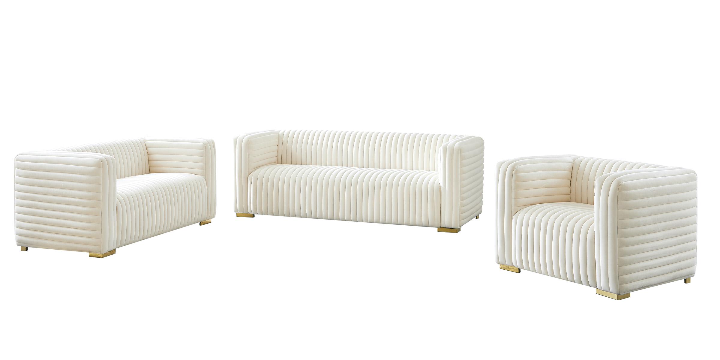 

    
Glam CREAM Velvet Channel Tufted Sofa Set 3Pcs Ravish 640Cream Meridian Modern
