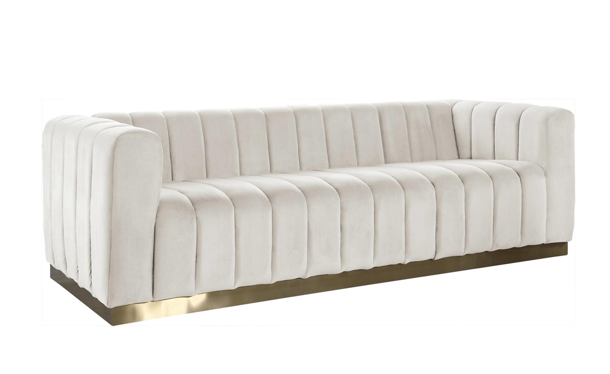 

    
Glam Cream Velvet Channel Tufted Sofa MARLON 603Cream-S Meridian Contemporary
