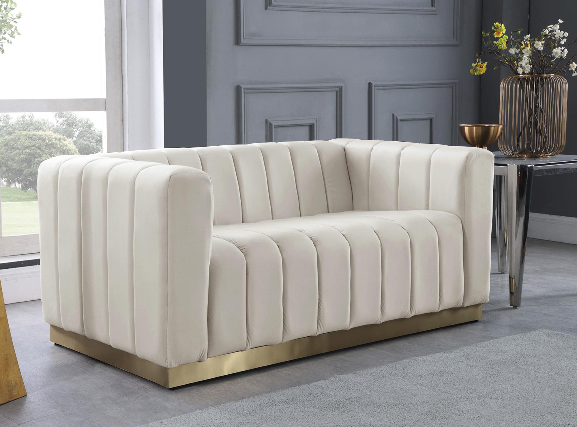

    
 Order  Glam Cream Velvet Channel Tufted Sofa Set 2Pcs MARLON 603Cream-S Meridian Modern
