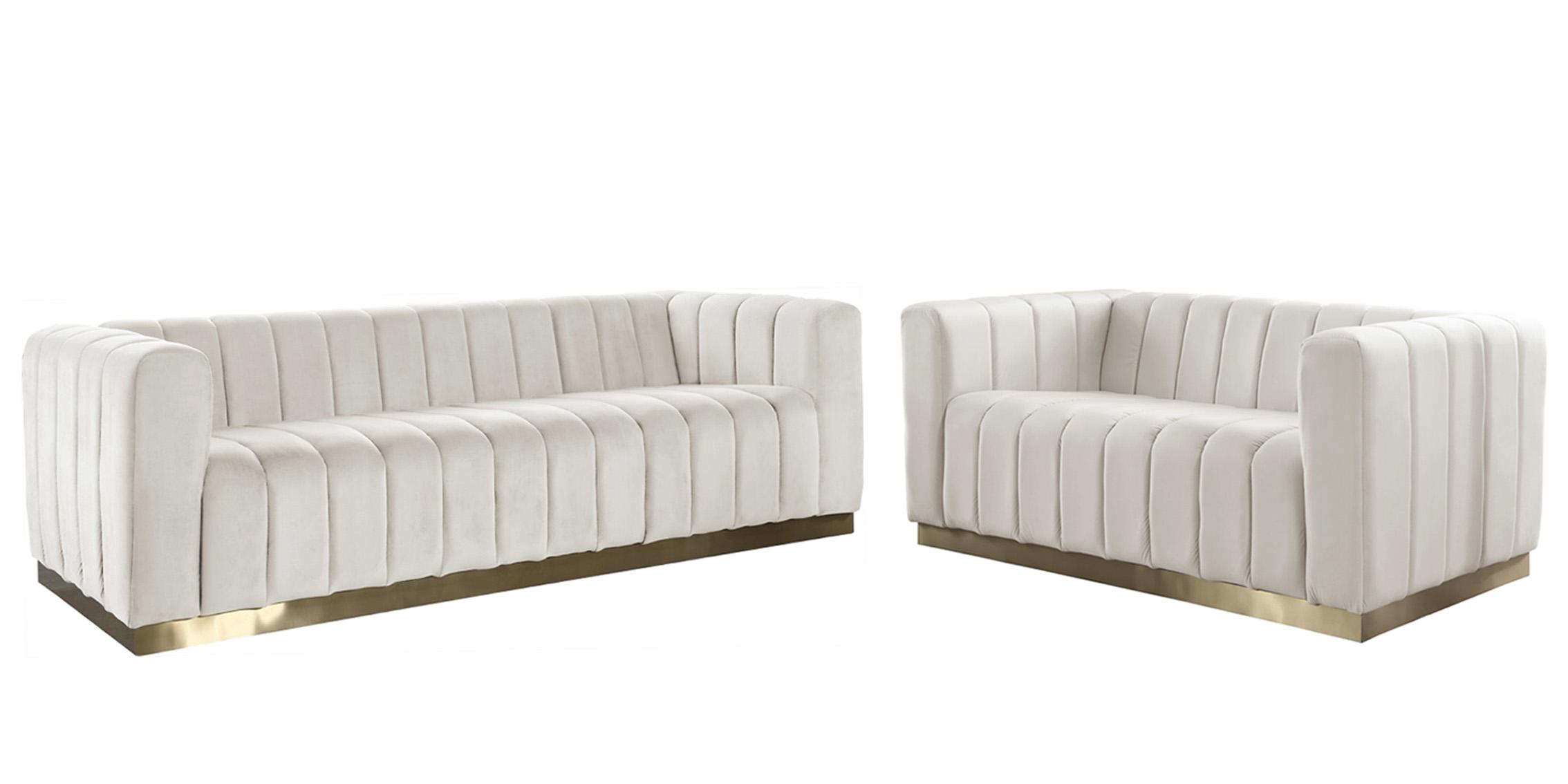 

    
Glam Cream Velvet Channel Tufted Sofa Set 2Pcs MARLON 603Cream-S Meridian Modern
