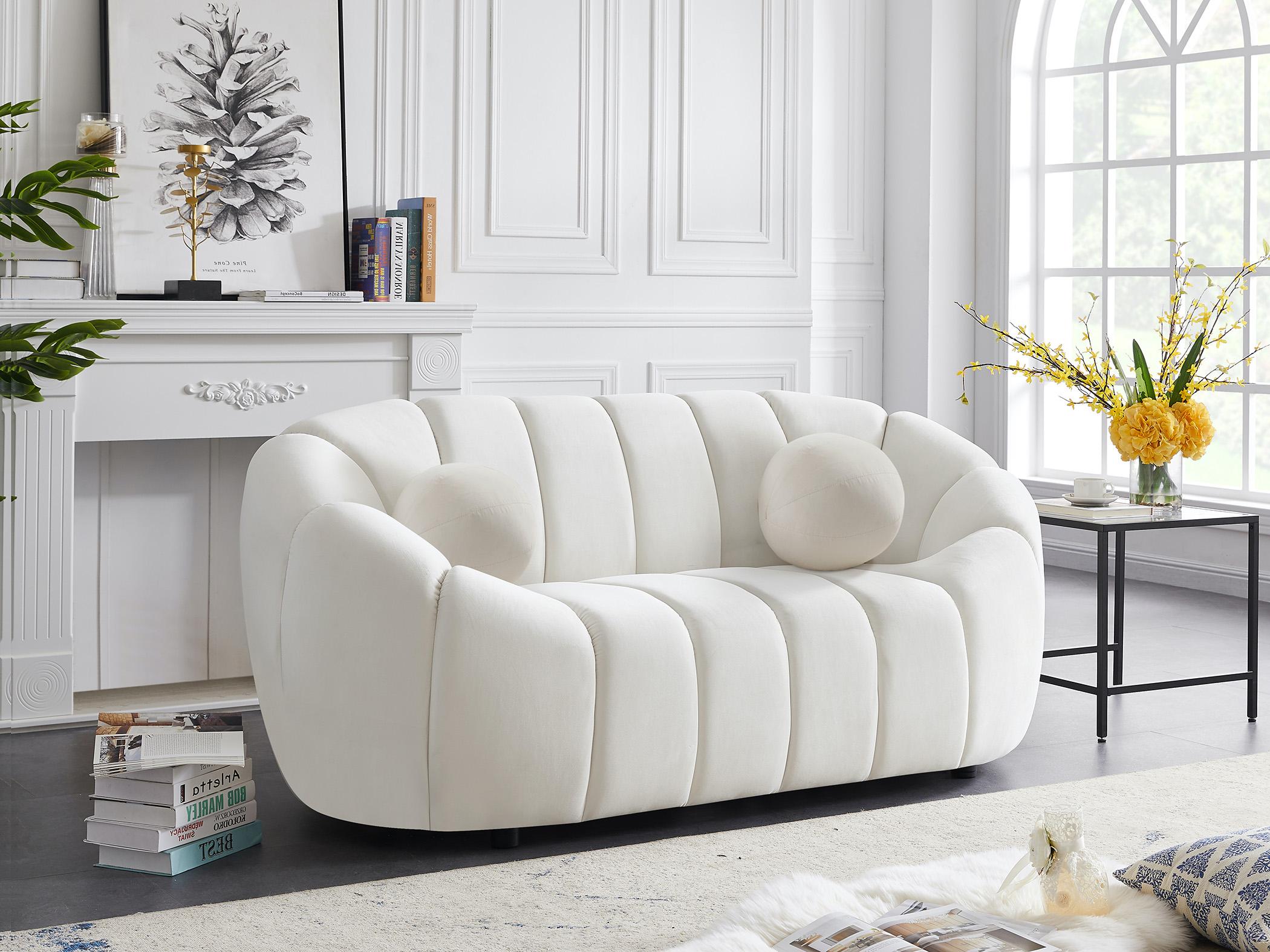 

    
Glam CREAM Velvet Channel Tufted Sofa Set 3Pcs ELIJAH 613Cream-S Meridian Modern
