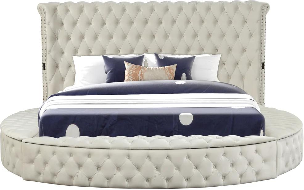 

    
Glam Cream Velvet KING Button Tufted Bed HAZEL Galaxy Home Contemporary Modern
